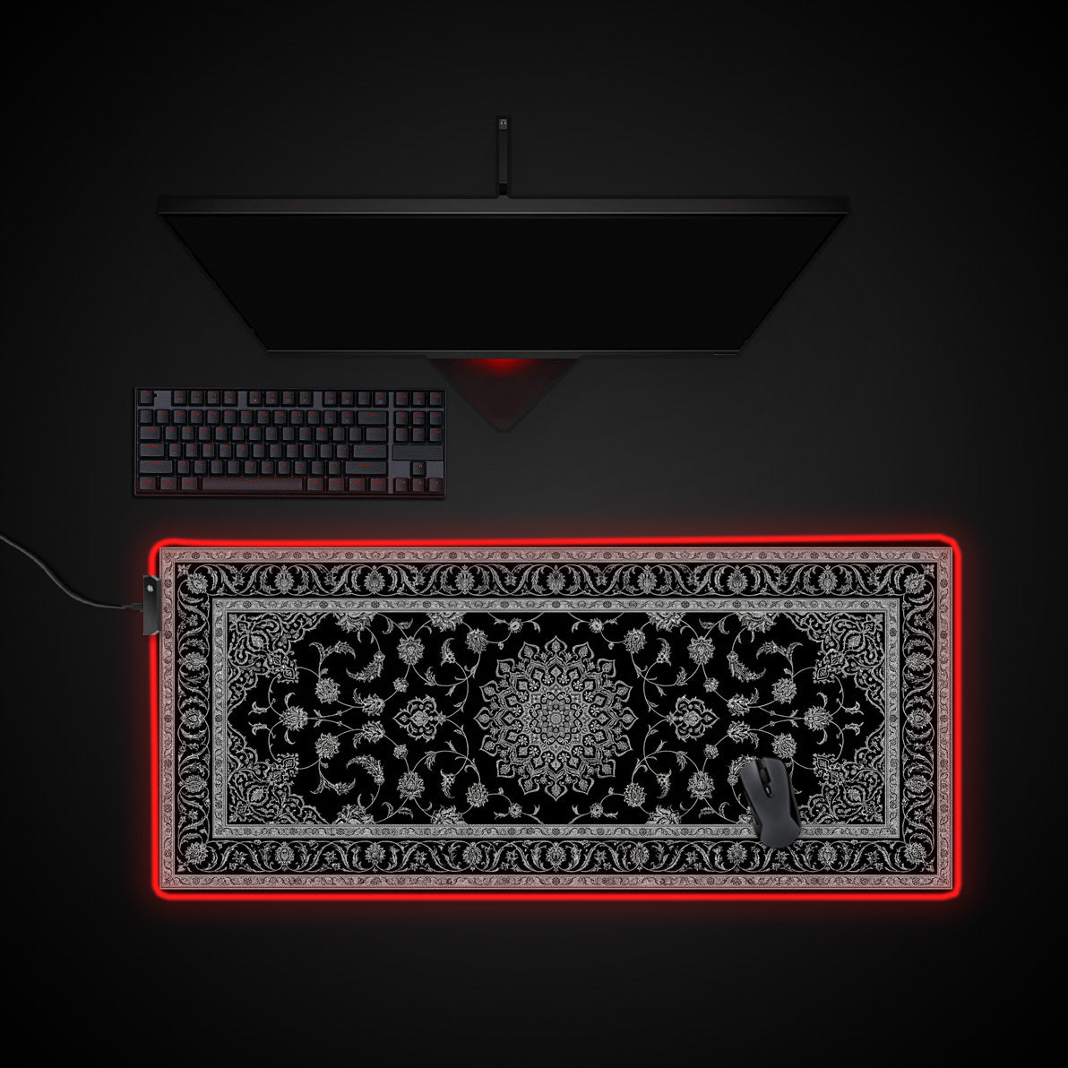 Noir Tapestry desk mat with RGB edge lighting