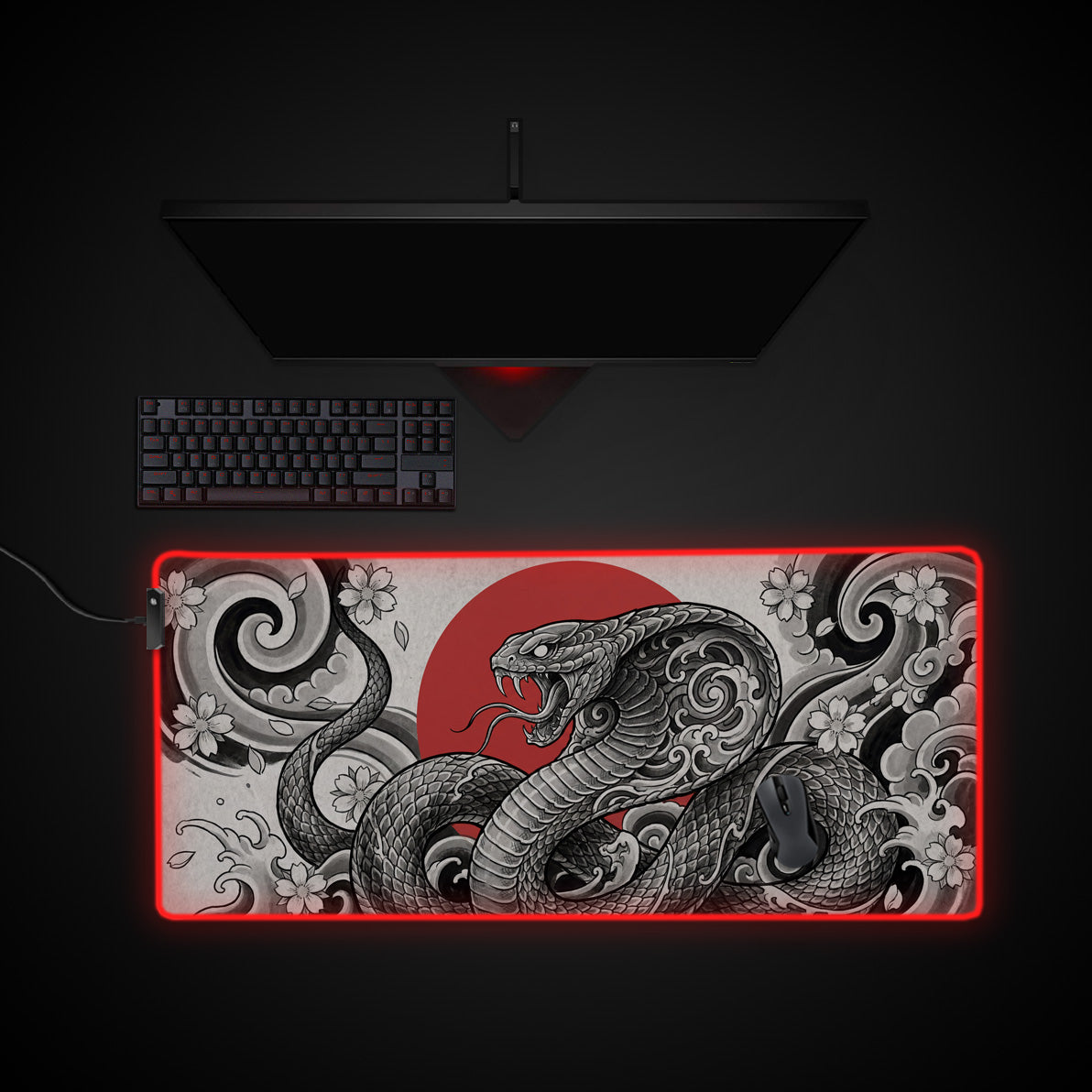 Crimson Viper desk mat with RGB edge lighting