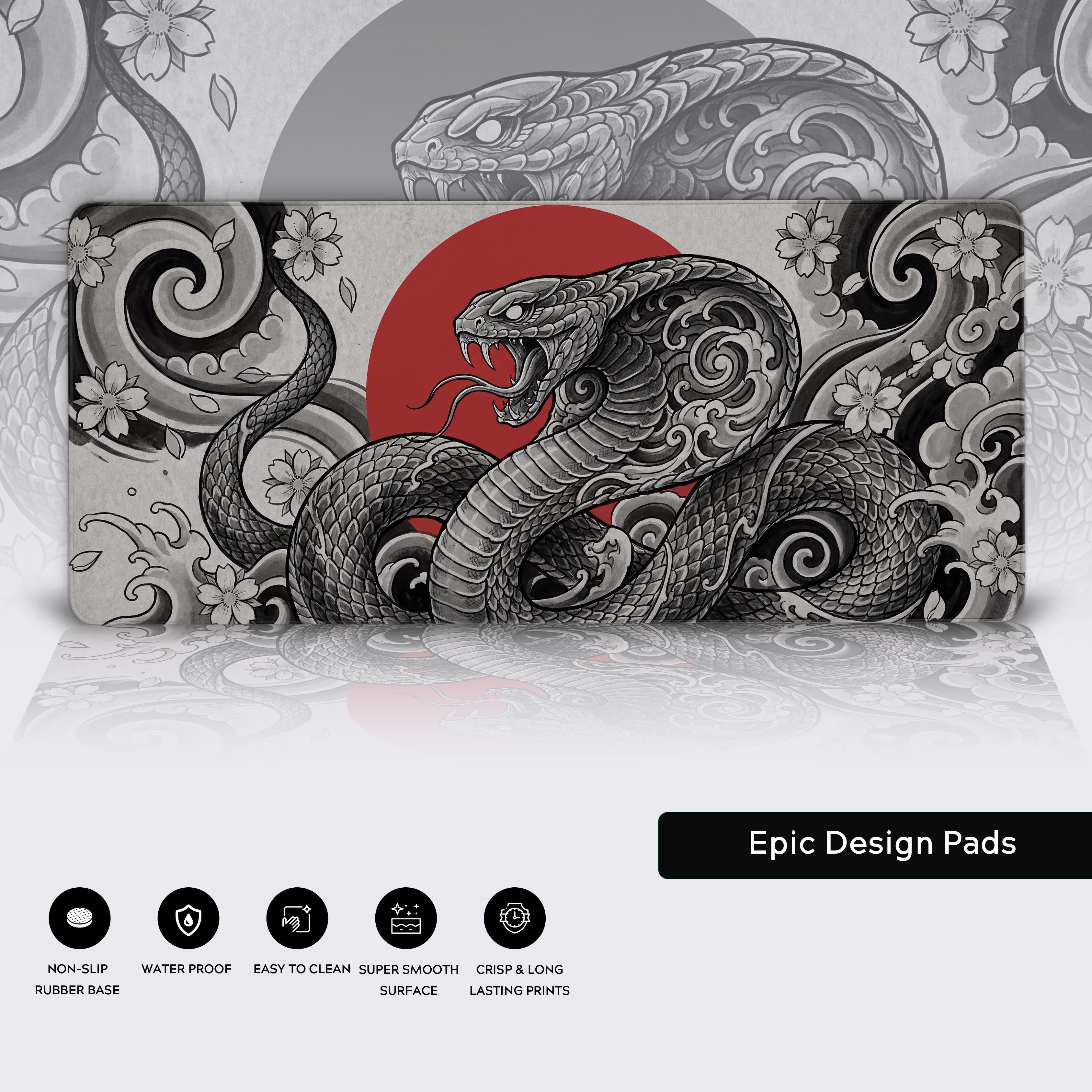 Crimson Viper – Japanese Snake Gaming Desk Mat, XL Ukiyo-e Mouse