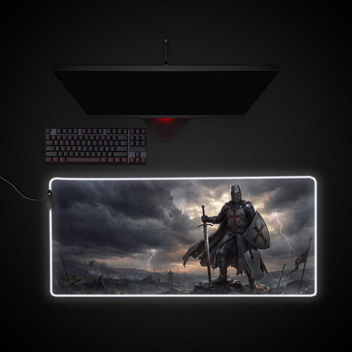 Templar’s Stand desk mat with RGB edge lighting