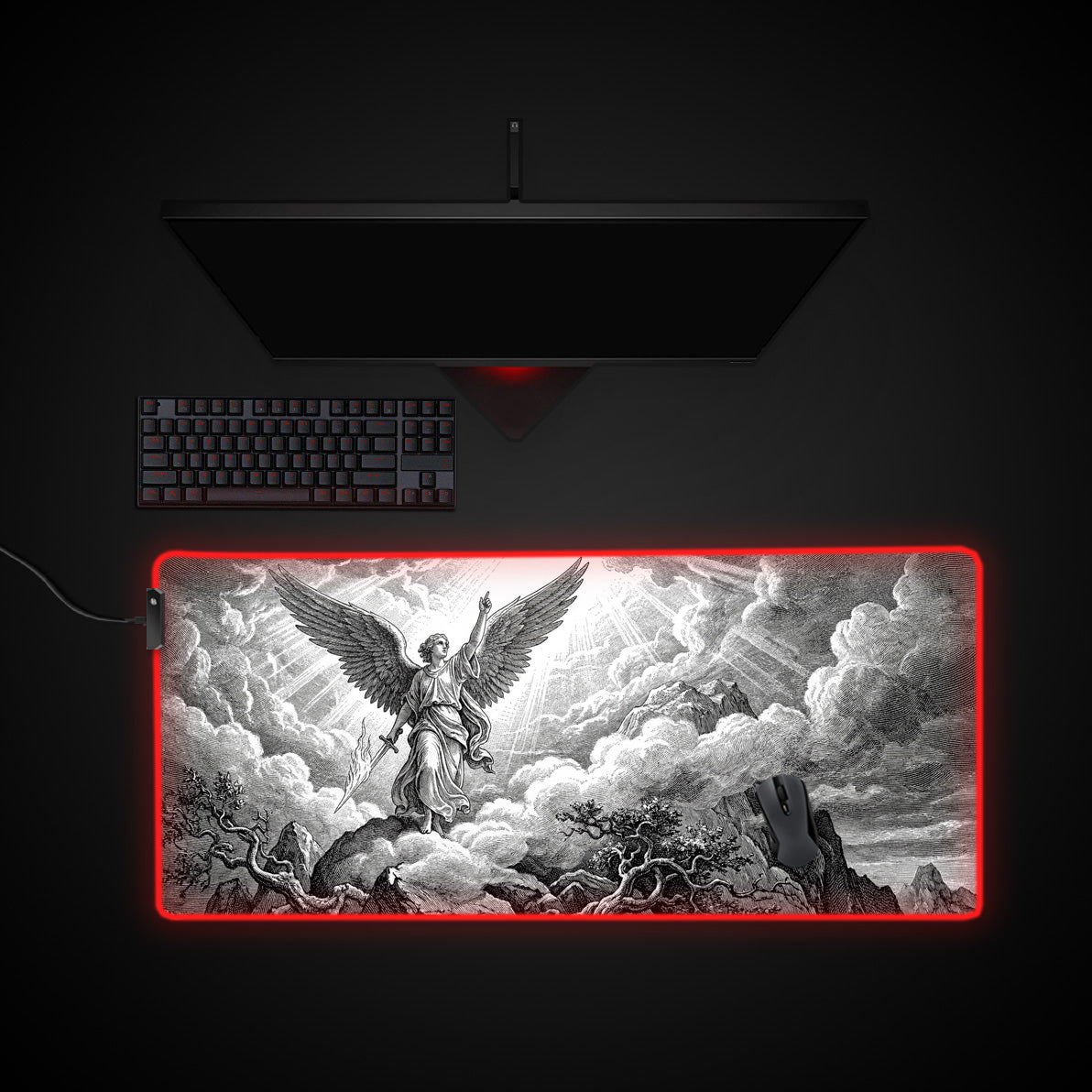 Divine Ascent desk mat with RGB edge lighting
