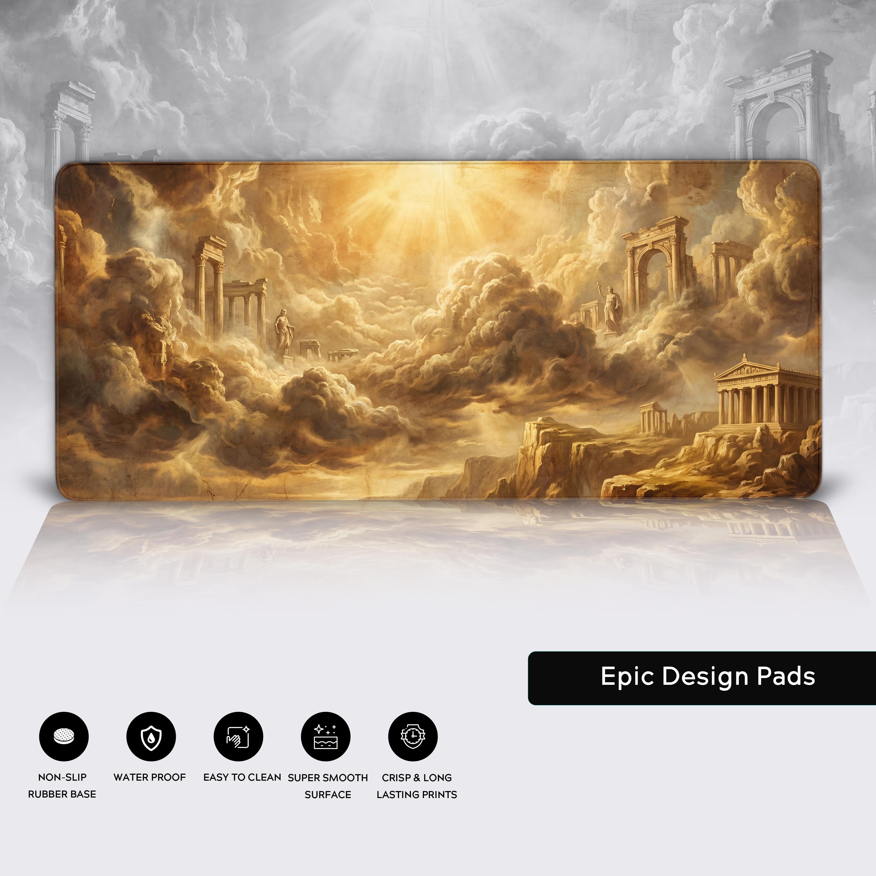 Golden Elysium – Mythology Desk Mat, XL Gaming Mouse Pad, Light