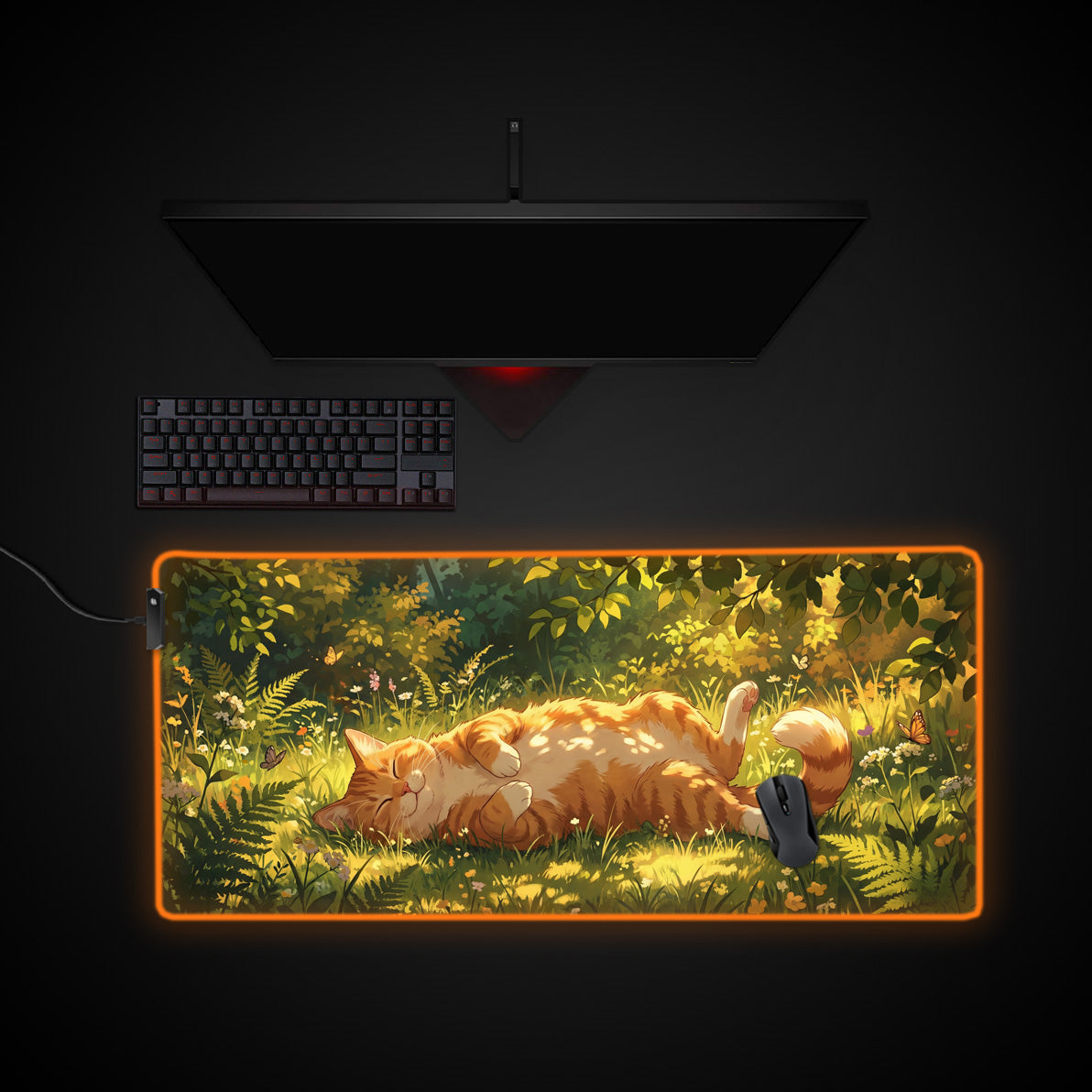 Sunlit Slumber desk mat with RGB edge lighting