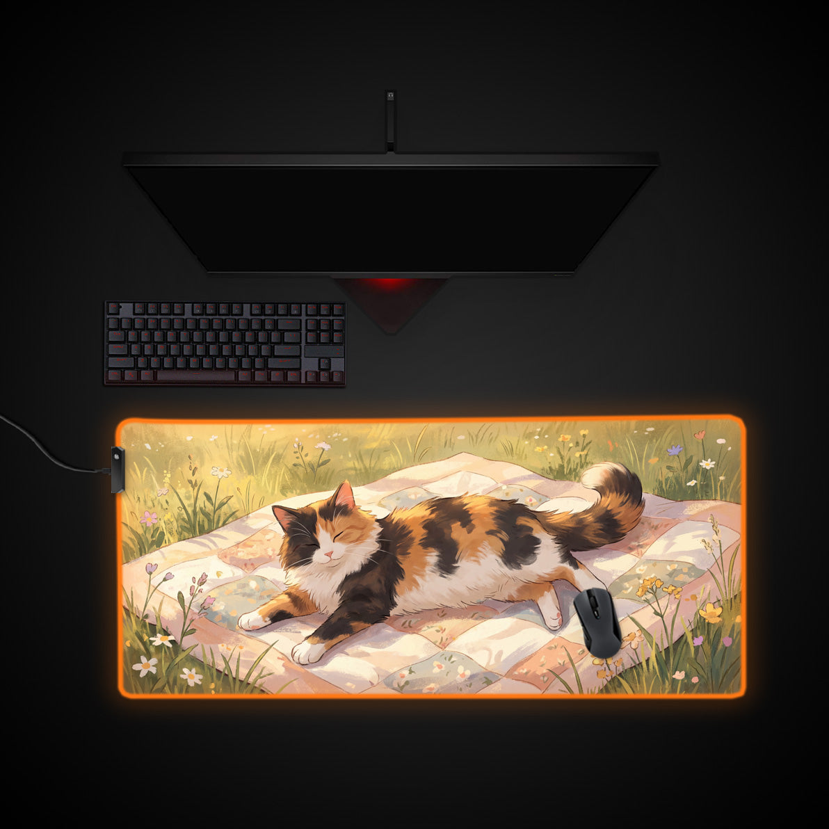 Lazy Afternoon desk mat with RGB edge lighting