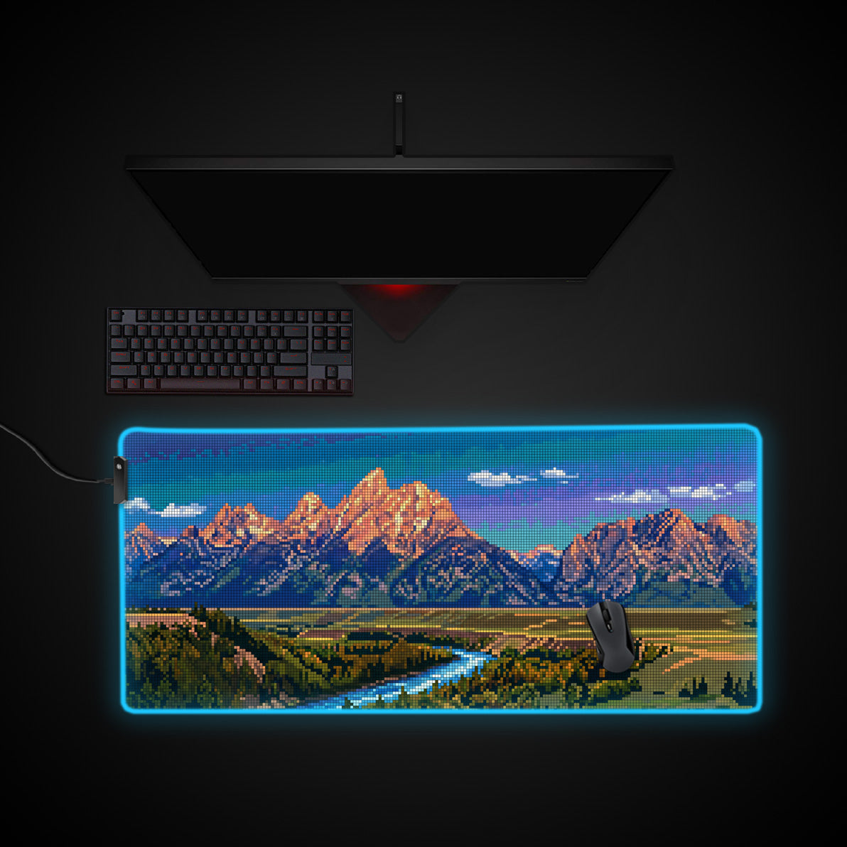 8-Bit Alpenglow desk mat with RGB edge lighting