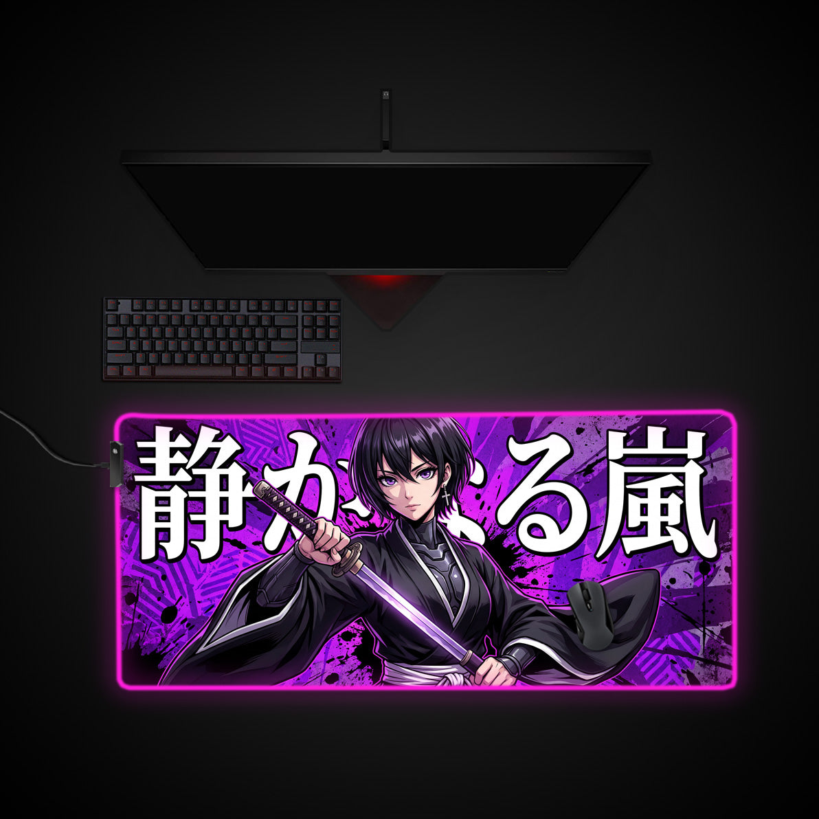 Blade of Silence desk mat with RGB edge lighting