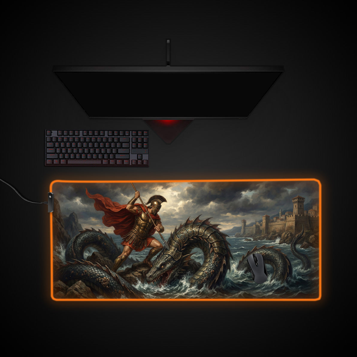 Spartan’s Fury desk mat with RGB edge lighting