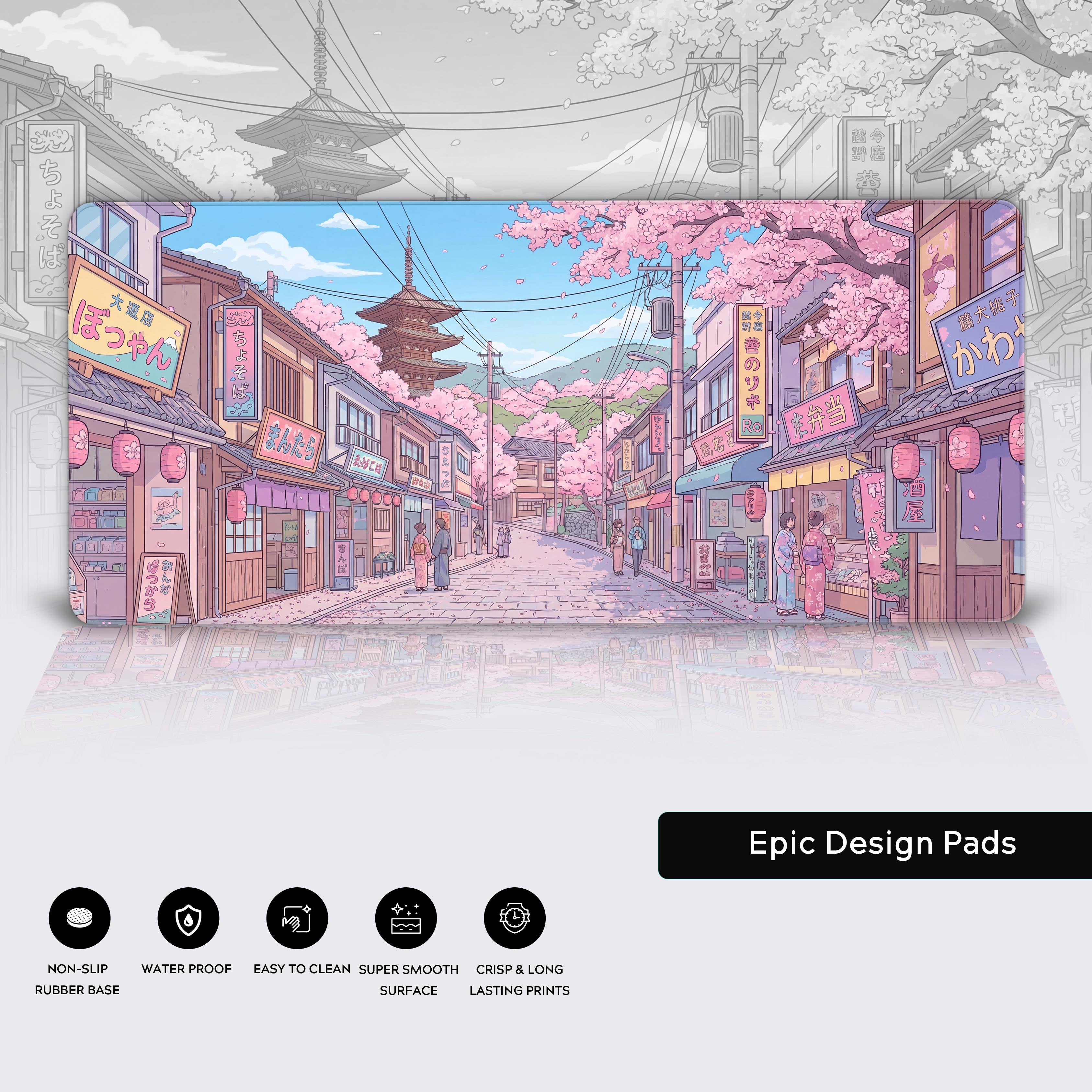 Blossom Lane Desk Mat – Japanese Anime Mouse Pad, XL Pastel Gaming