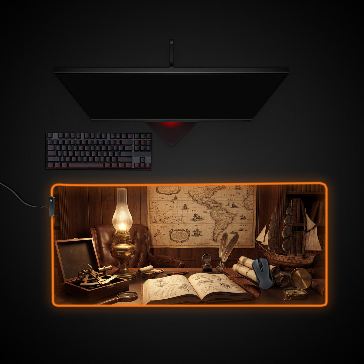 Cartographer's Study desk mat with RGB edge lighting