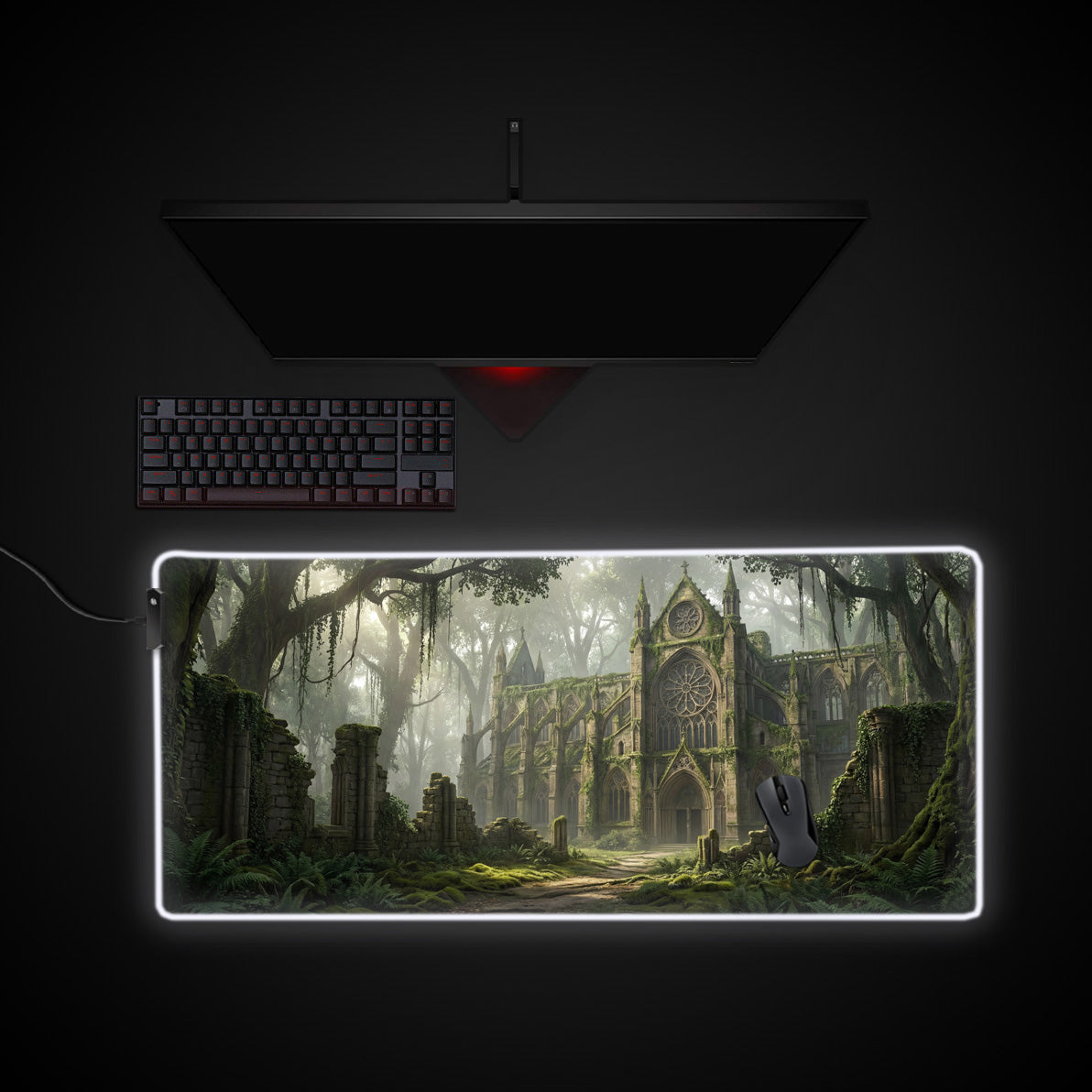 Verdant Ruins desk mat with RGB edge lighting