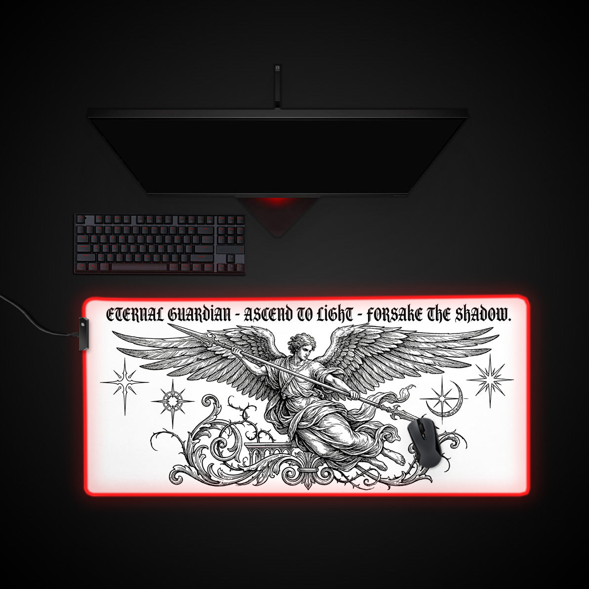 Eternal Guardian desk mat with RGB edge lighting