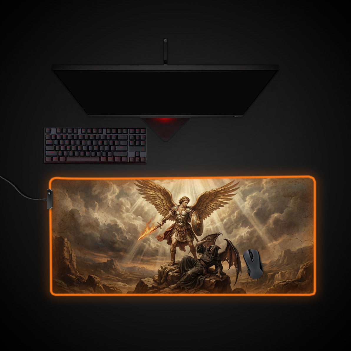 Archangel’s Wrath desk mat with RGB edge lighting