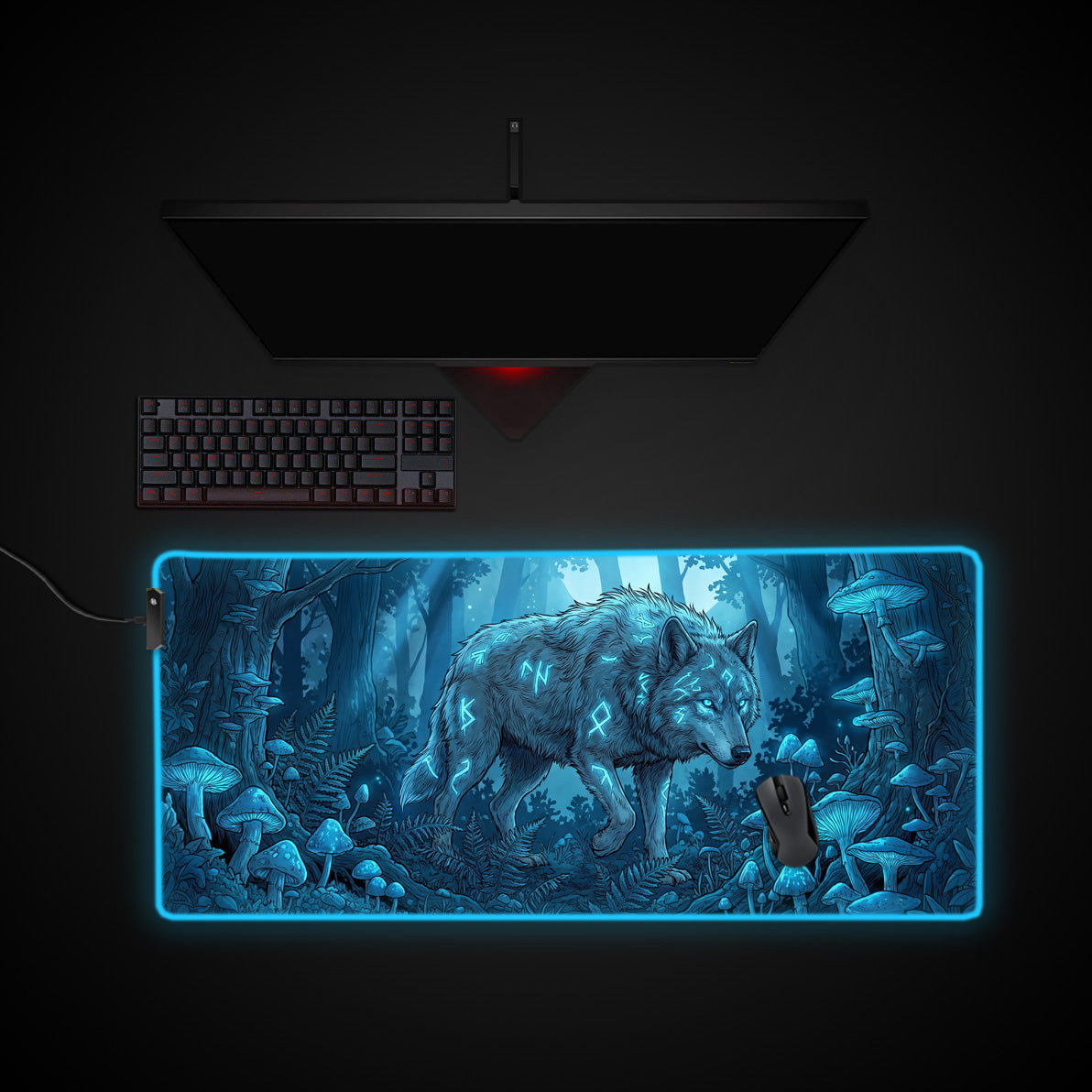 Spirit Wolf desk mat with RGB edge lighting