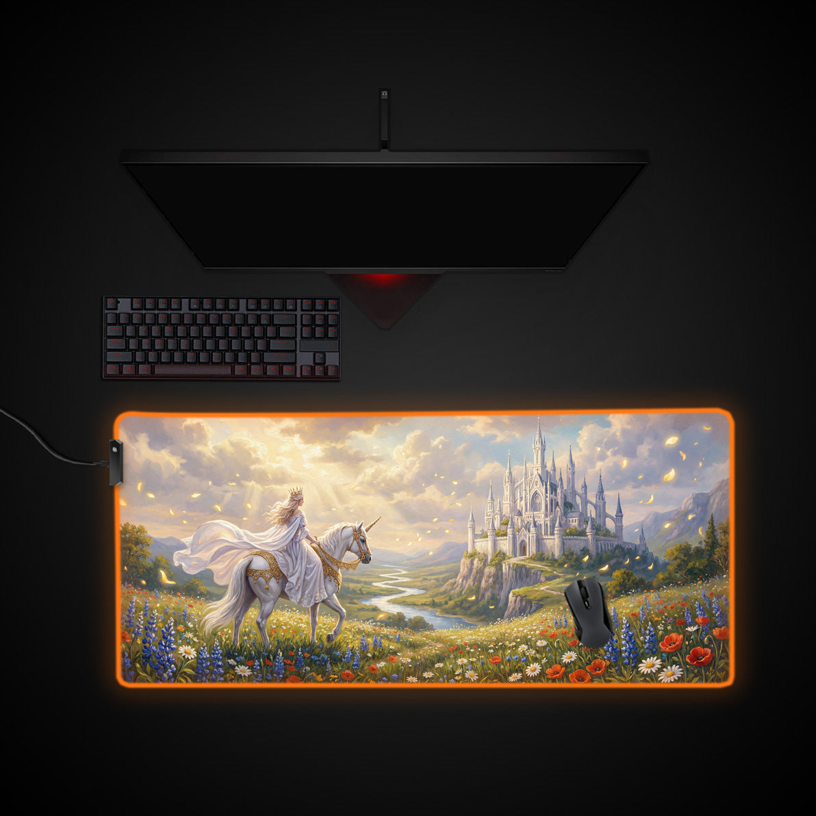 Ethereal Kingdom desk mat with RGB edge lighting