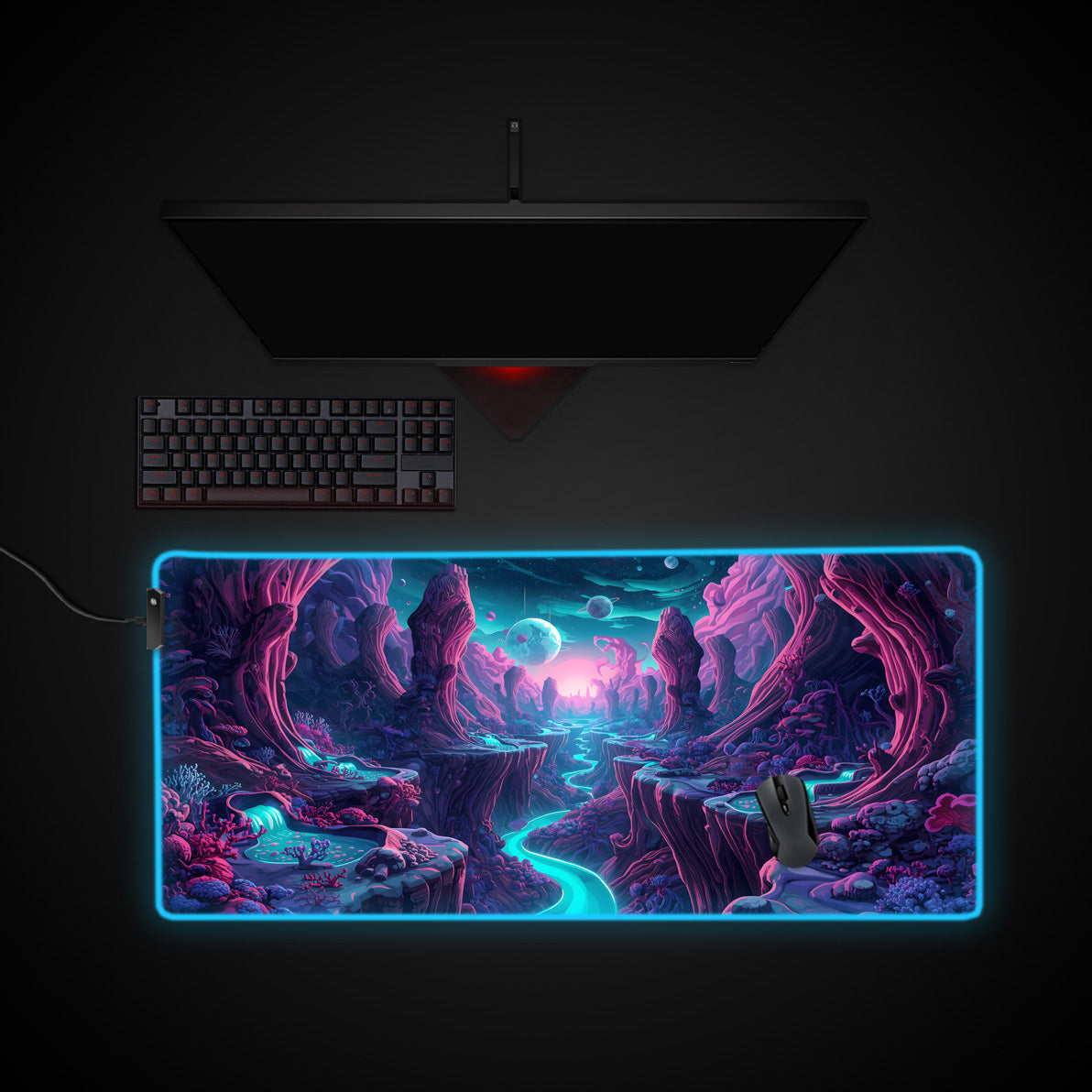 Celestial Valley desk mat with RGB edge lighting