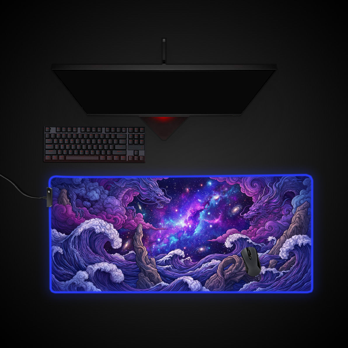 Cosmic Tide desk mat with RGB edge lighting