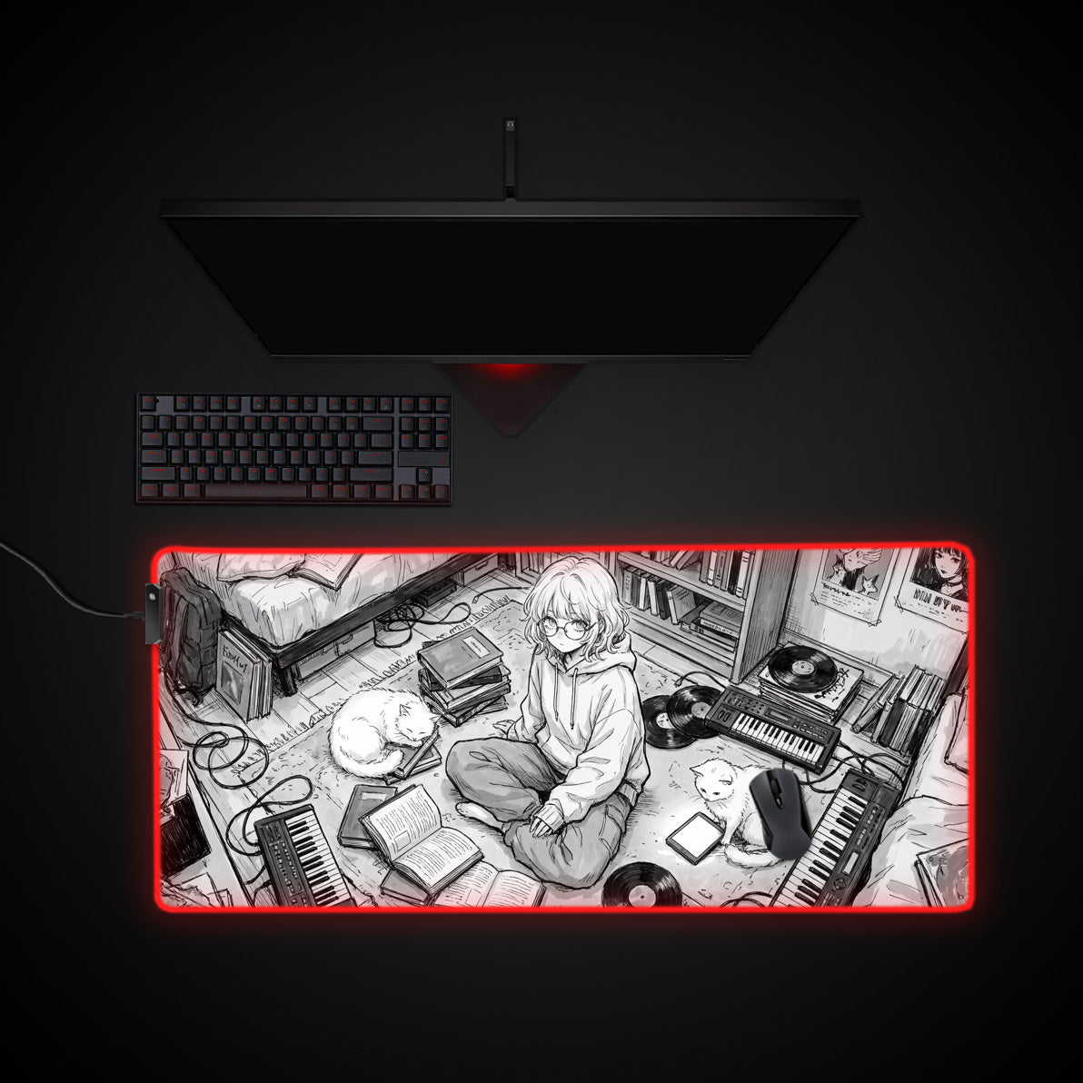 Quiet Composition desk mat with RGB edge lighting