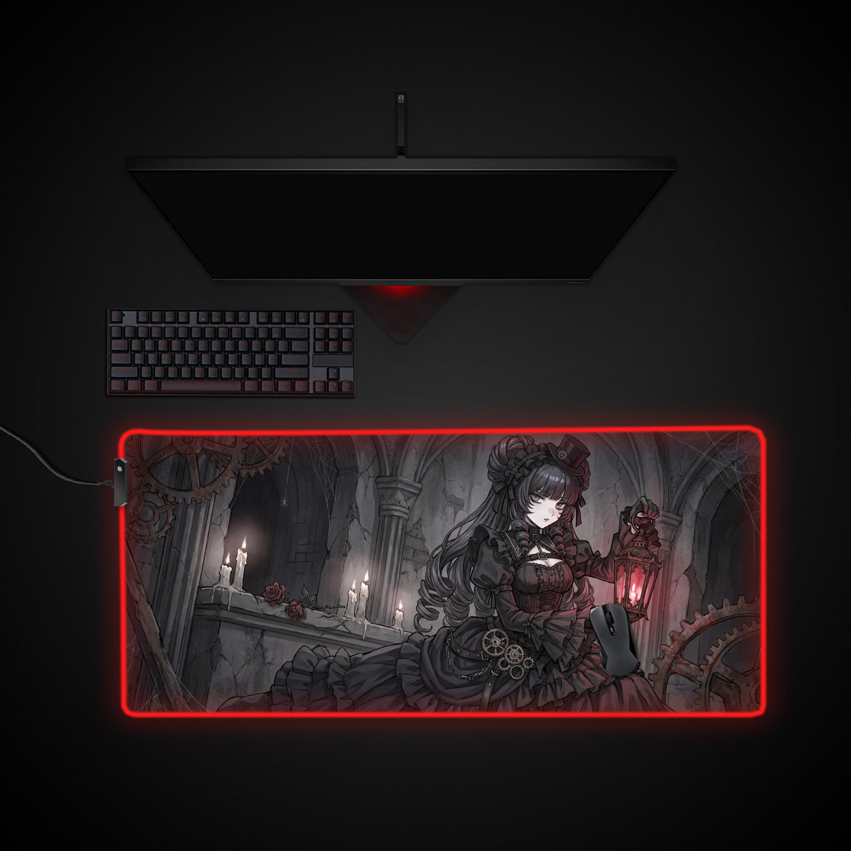 Shadowed Vigil desk mat with RGB edge lighting