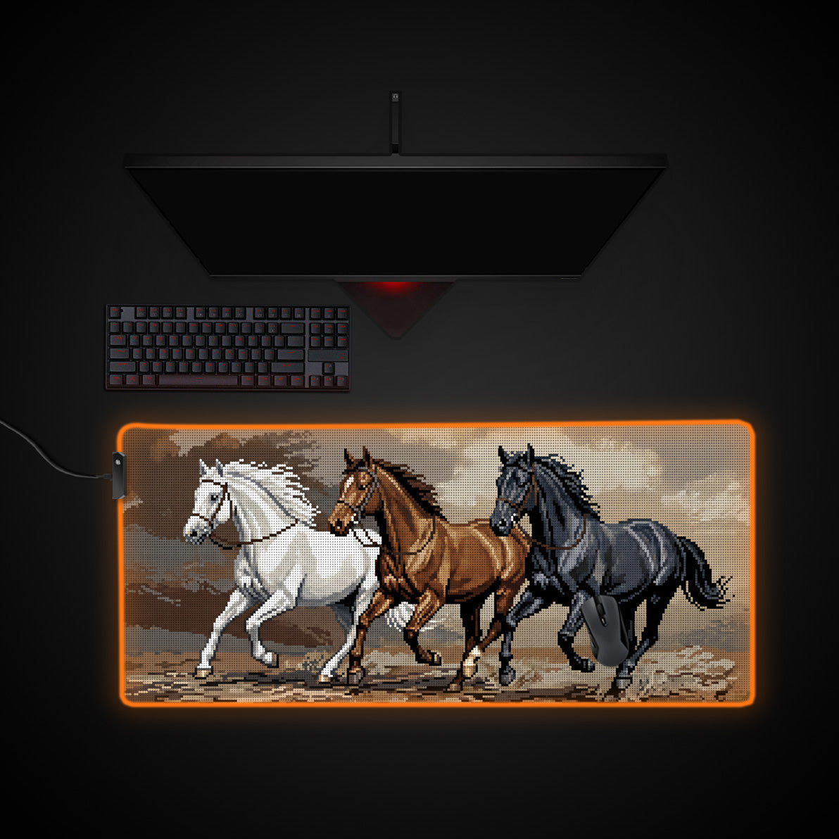 Pixel Stampede desk mat with RGB edge lighting