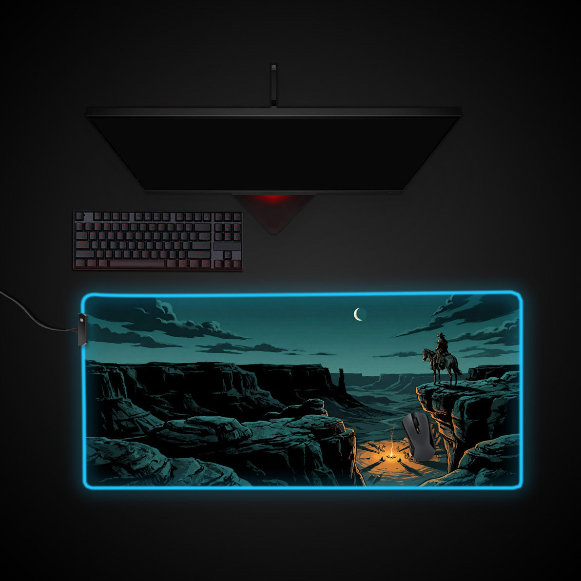 Canyon Sentinel desk mat with RGB edge lighting