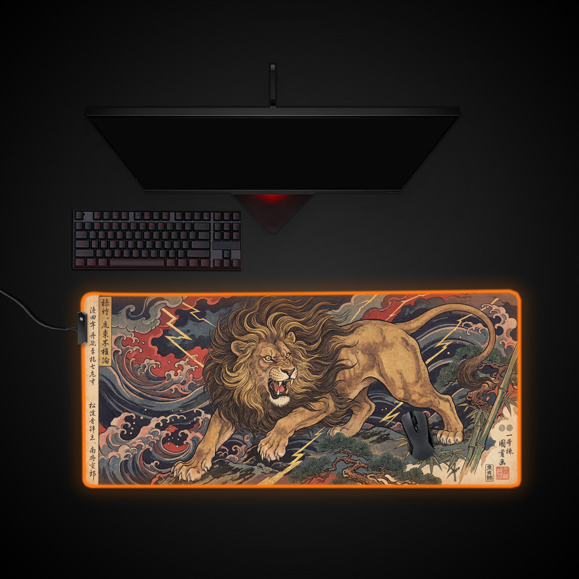Imperial Roar desk mat with RGB edge lighting