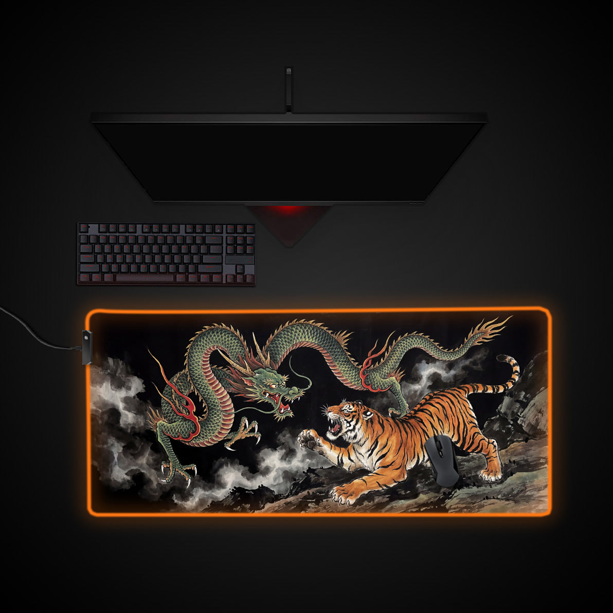 Heaven and Earth desk mat with RGB edge lighting