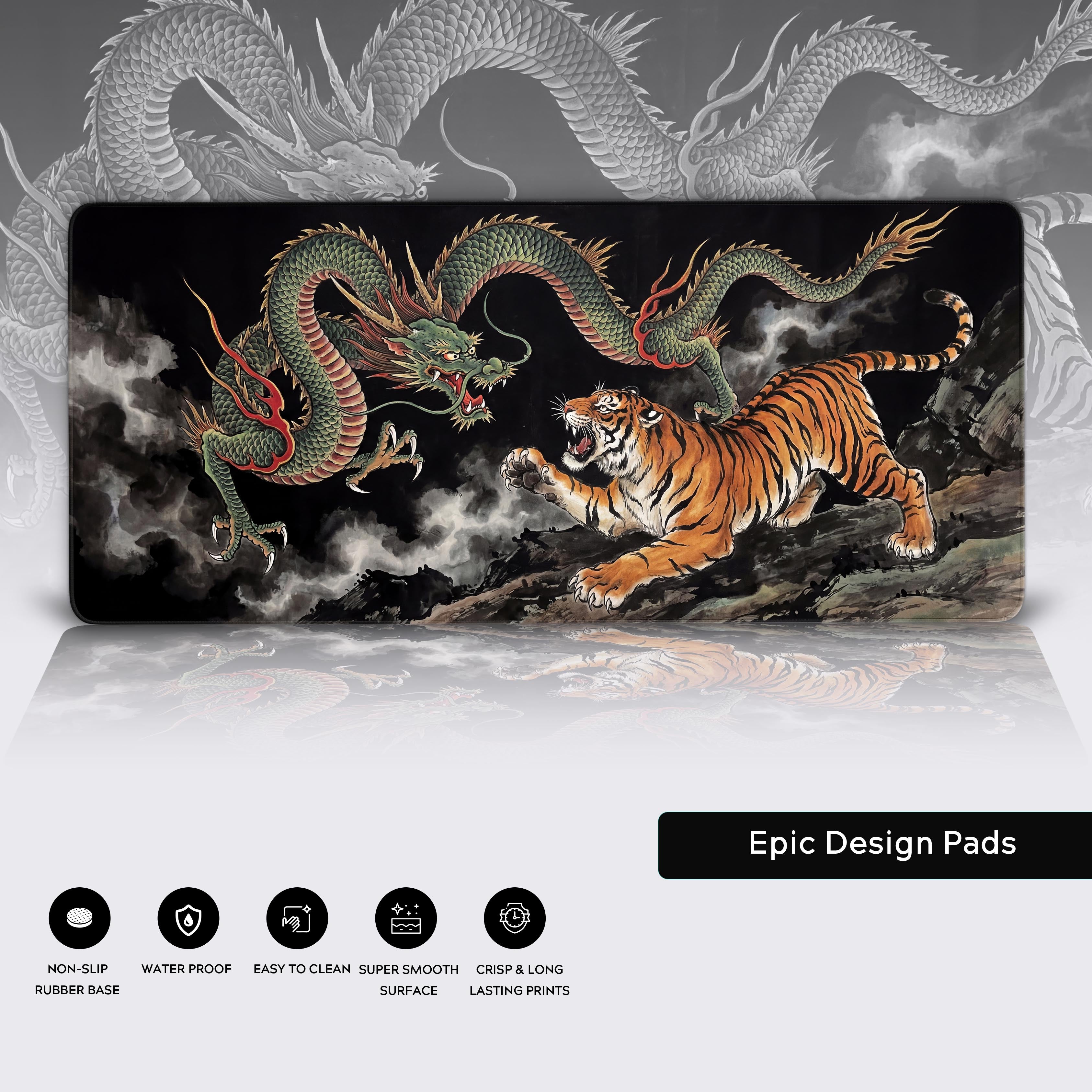 Heaven and Earth – Dragon vs Tiger Desk Mat, XL Gaming Mouse Pad