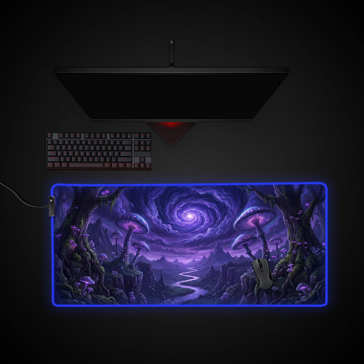 Spore Horizon desk mat with RGB edge lighting