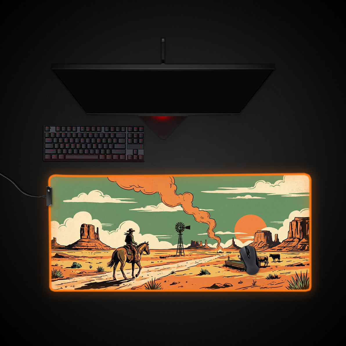 Dust & Glory desk mat with RGB edge lighting