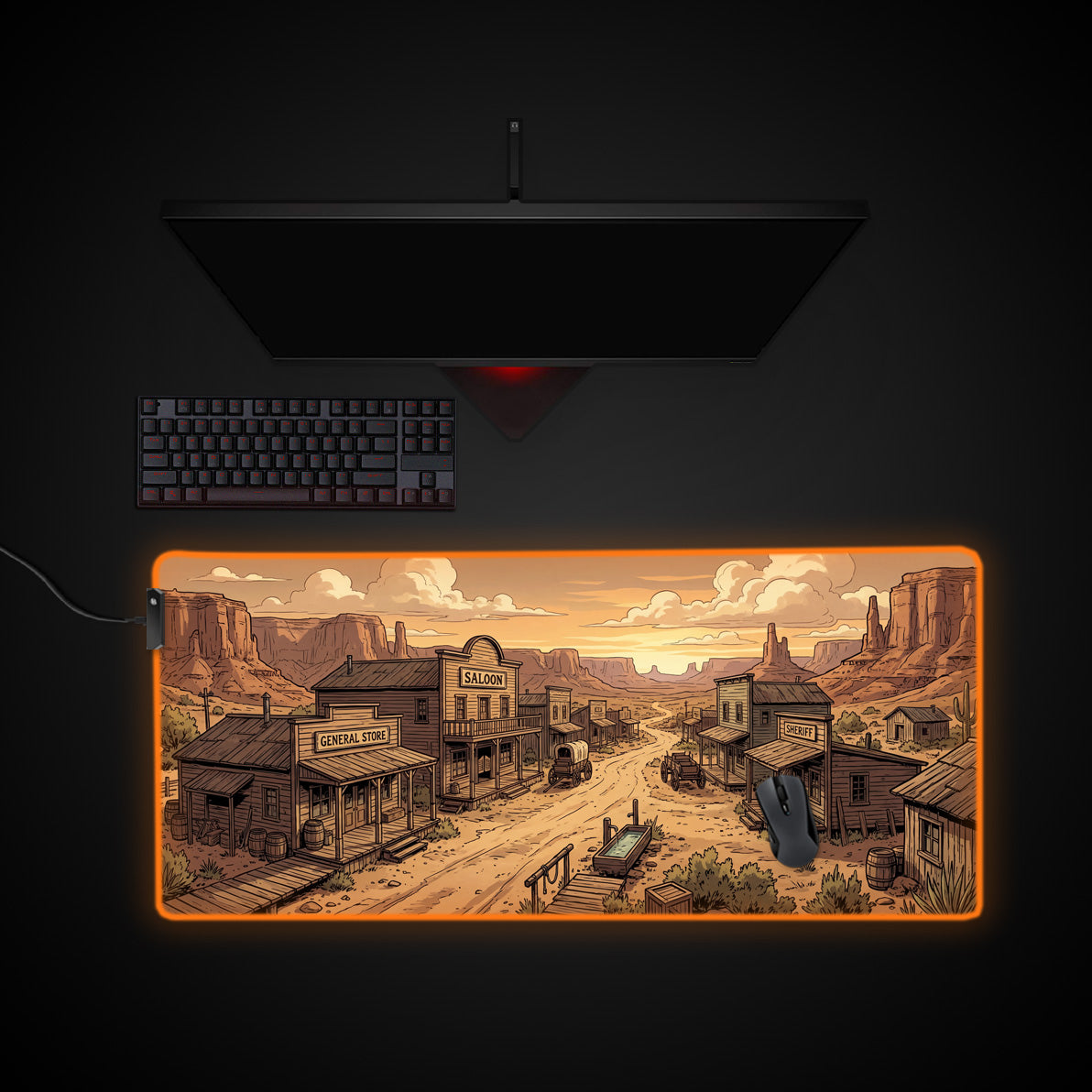 Canyon Town desk mat with RGB edge lighting