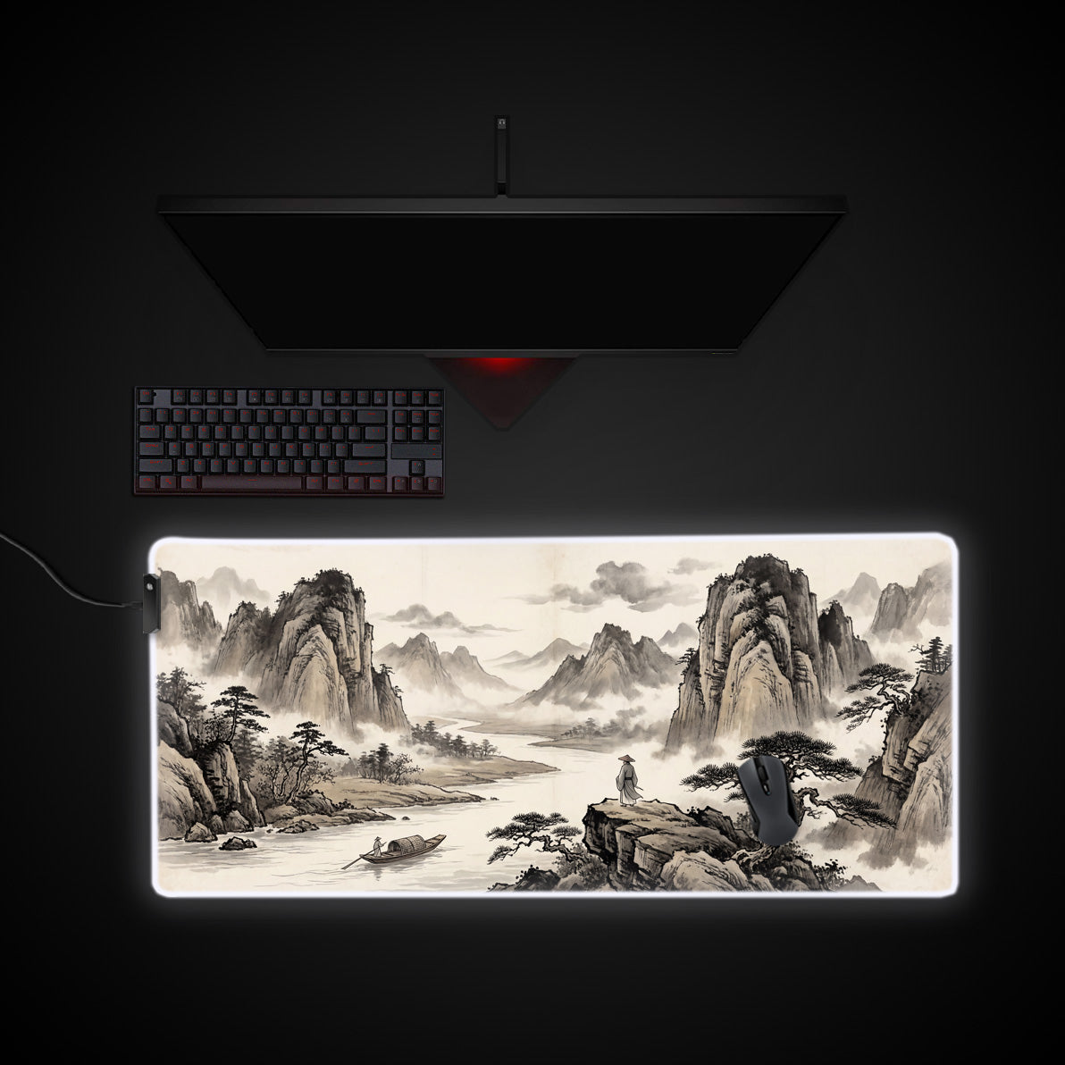 River Solitude desk mat with RGB edge lighting