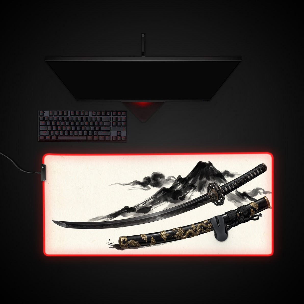 Ink Katana desk mat with RGB edge lighting