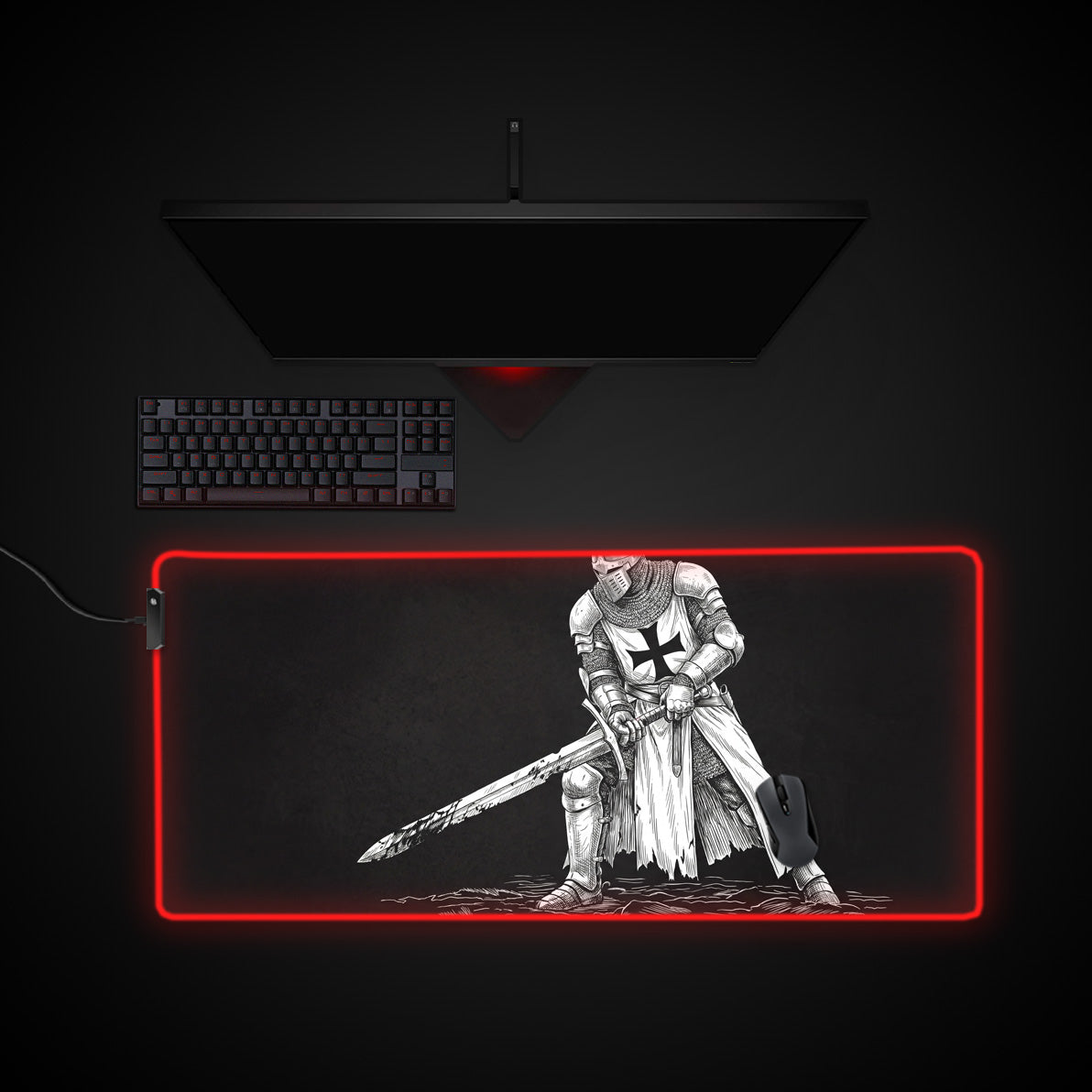 Crusader’s Stance desk mat with RGB edge lighting