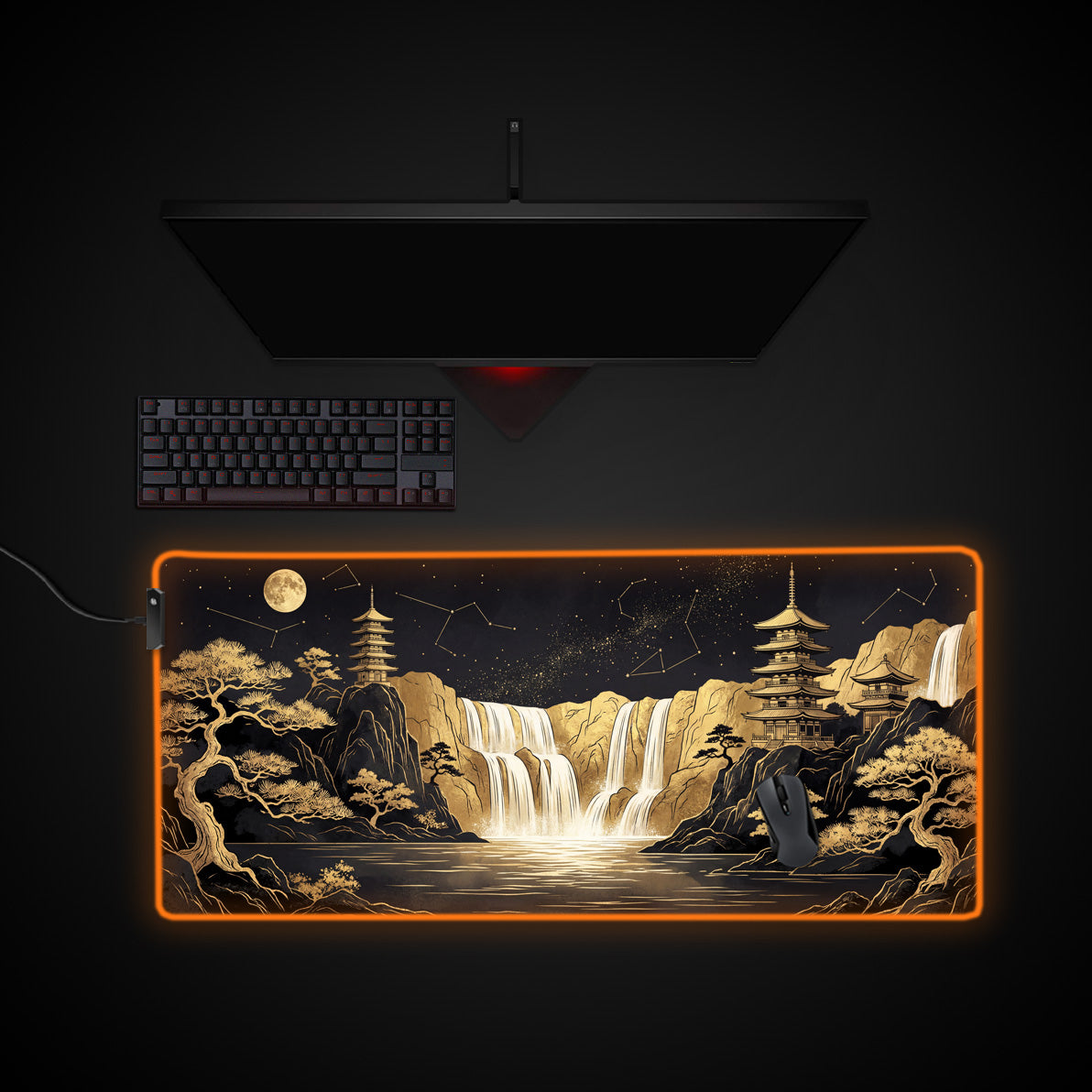 Celestial Temple desk mat with RGB edge lighting