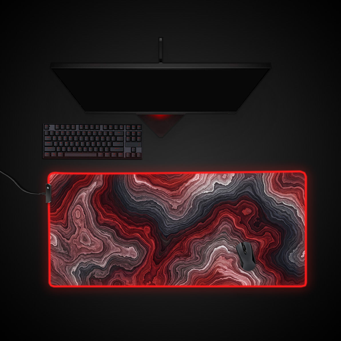 Crimson Strata desk mat with RGB edge lighting