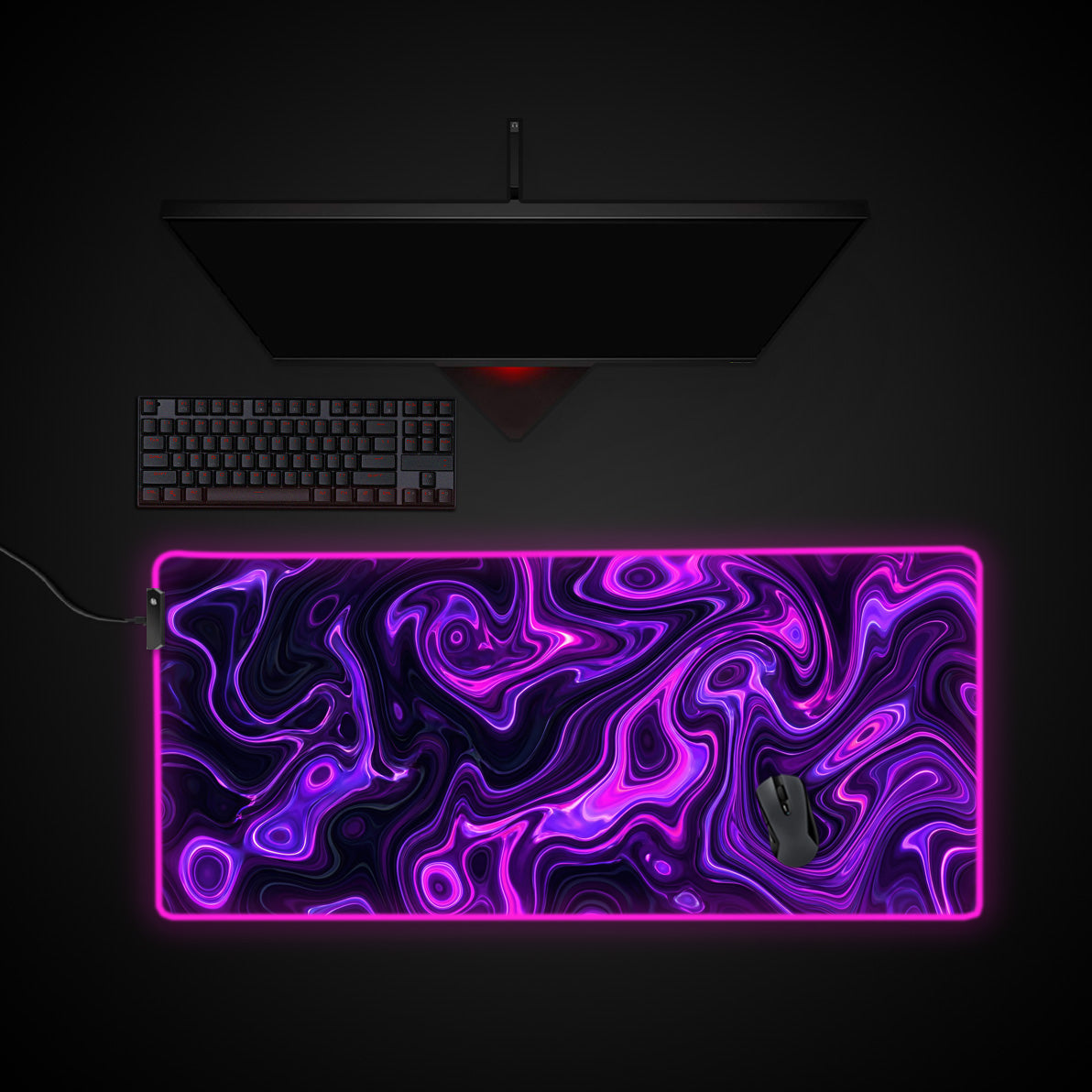 Violet Flux desk mat with RGB edge lighting