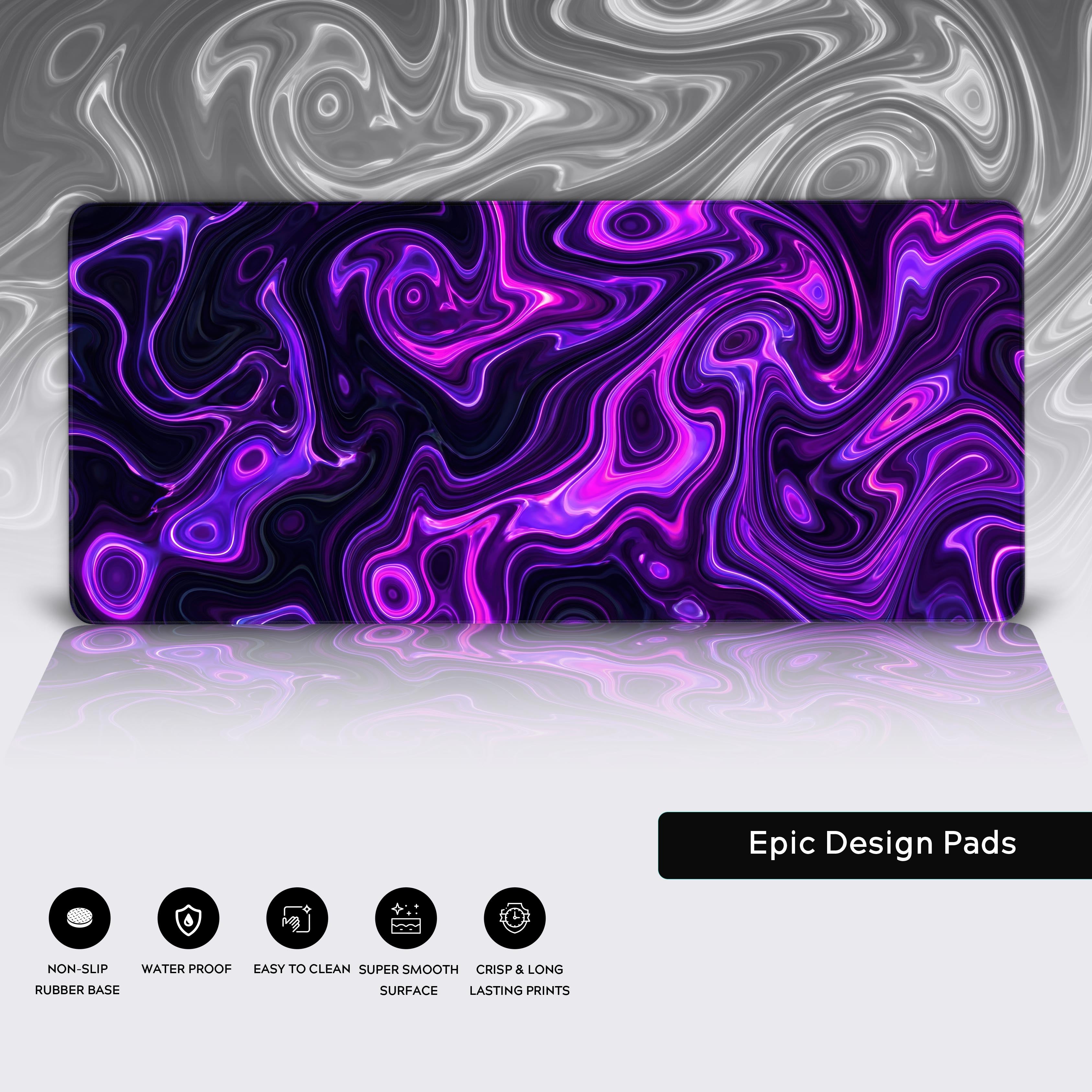 Violet Flux – Abstract Purple Gaming Desk Mat, XL Liquid Swirl