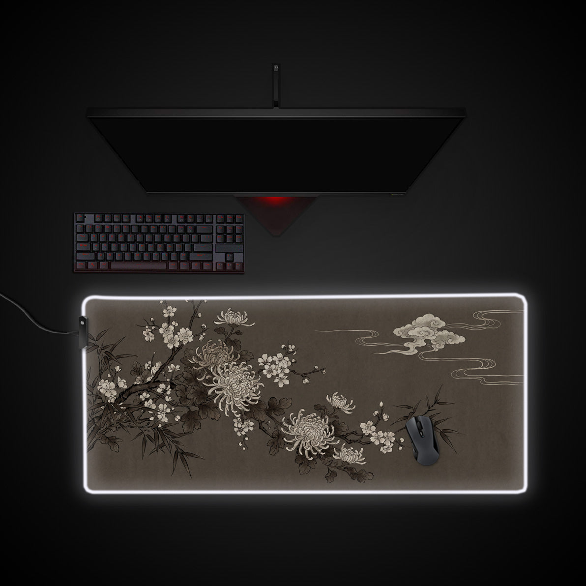 Night Blossom desk mat with RGB edge lighting