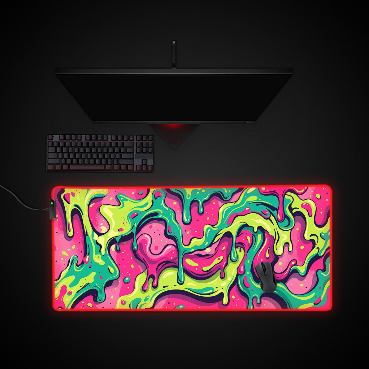 Acid Drip desk mat with RGB edge lighting
