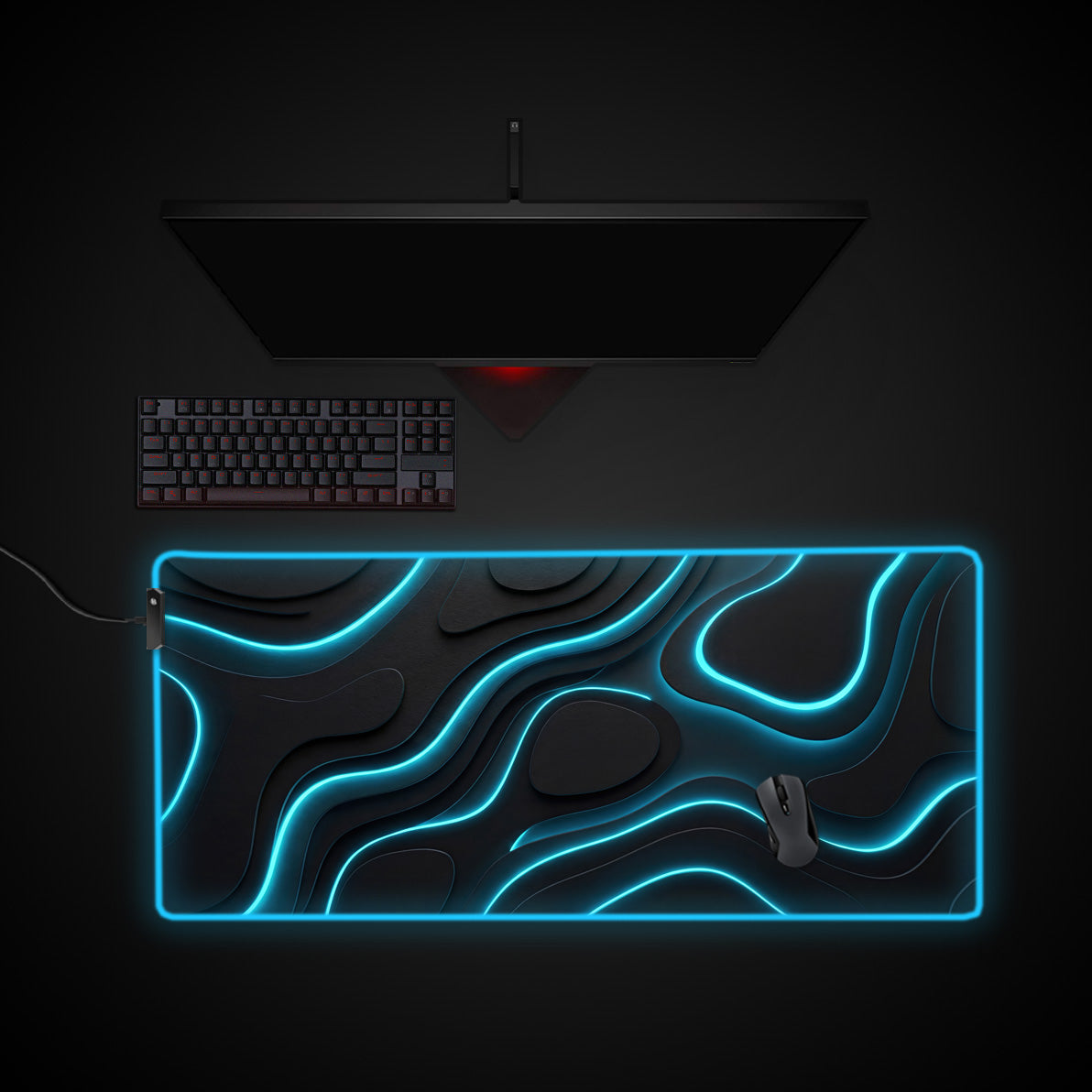 Neon Topography desk mat with RGB edge lighting