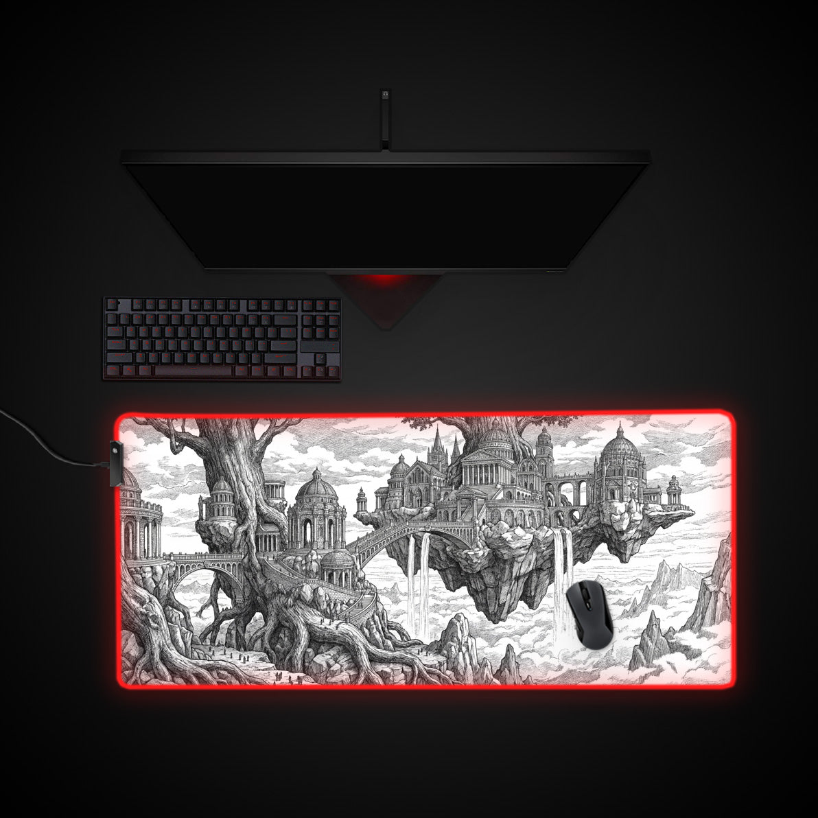 Scholar's Zenith desk mat with RGB edge lighting