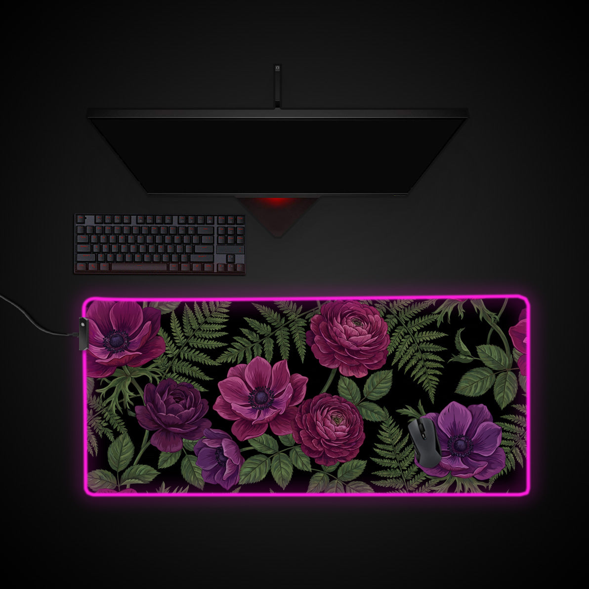 Velvet Fern desk mat with RGB edge lighting
