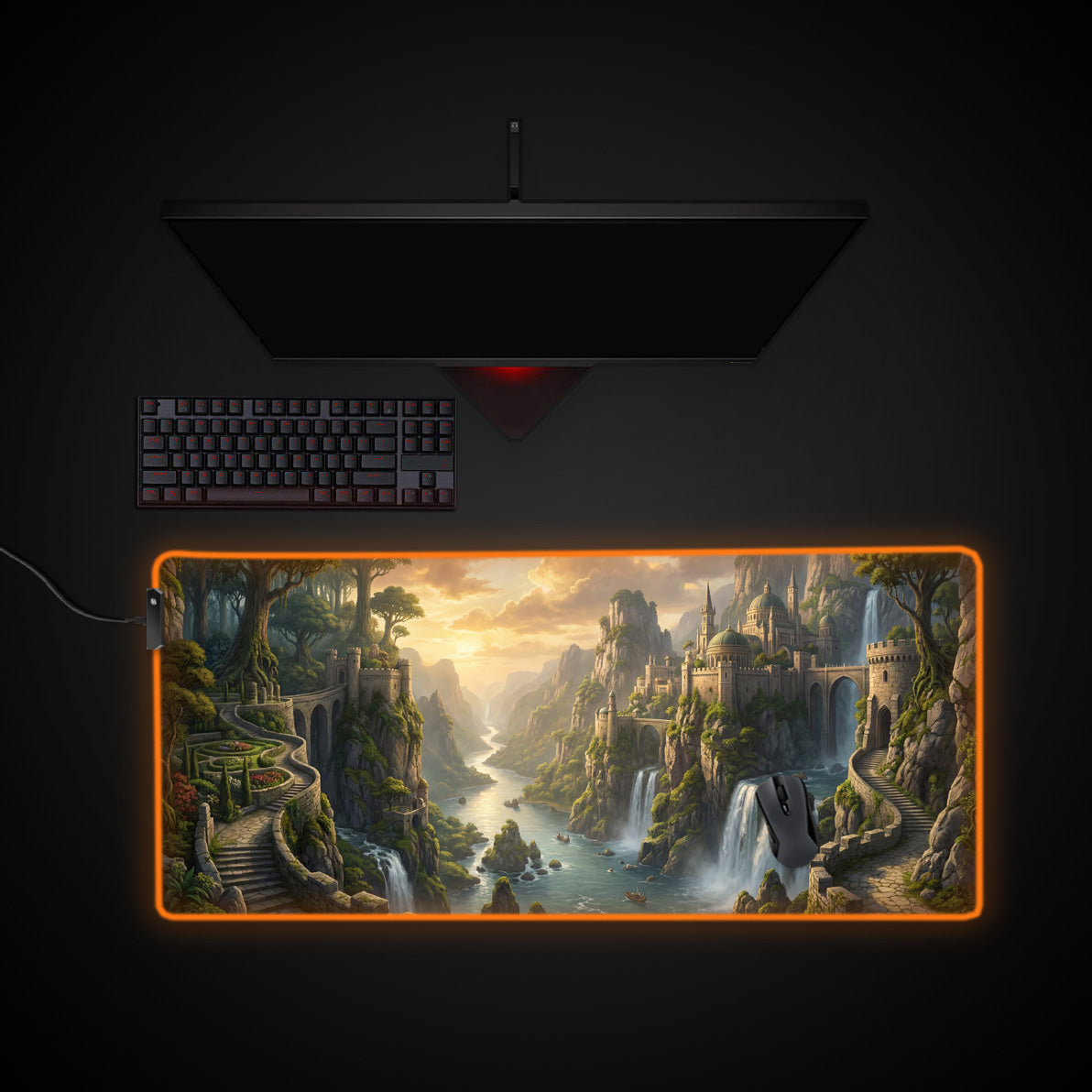 Ethereal Ascent desk mat with RGB edge lighting