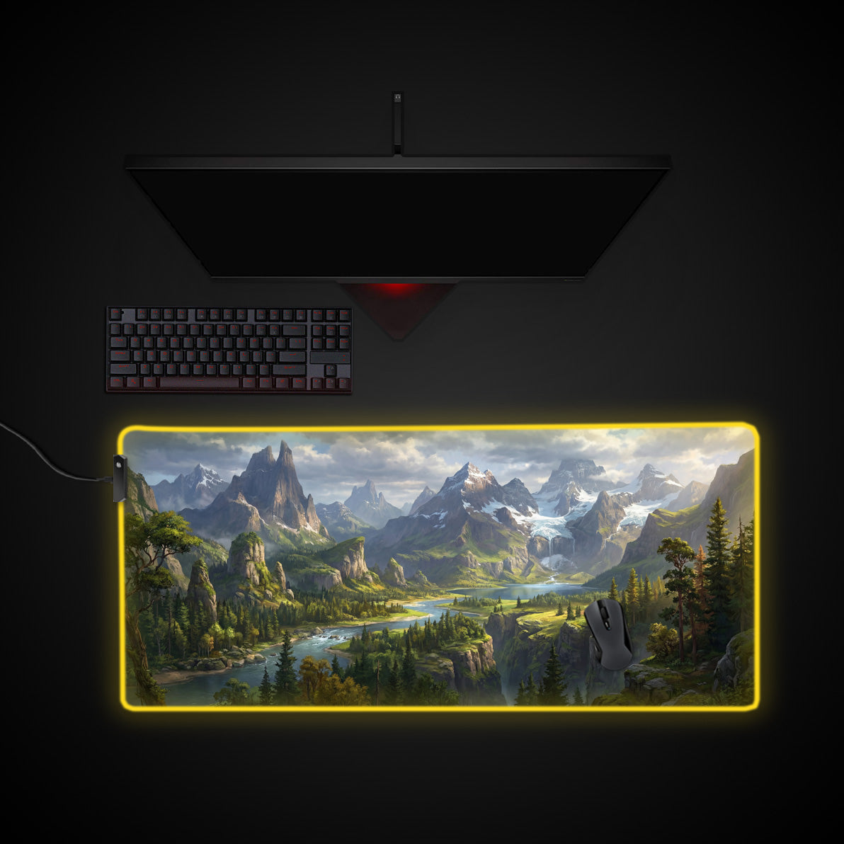 Summit of Solitude desk mat with RGB edge lighting