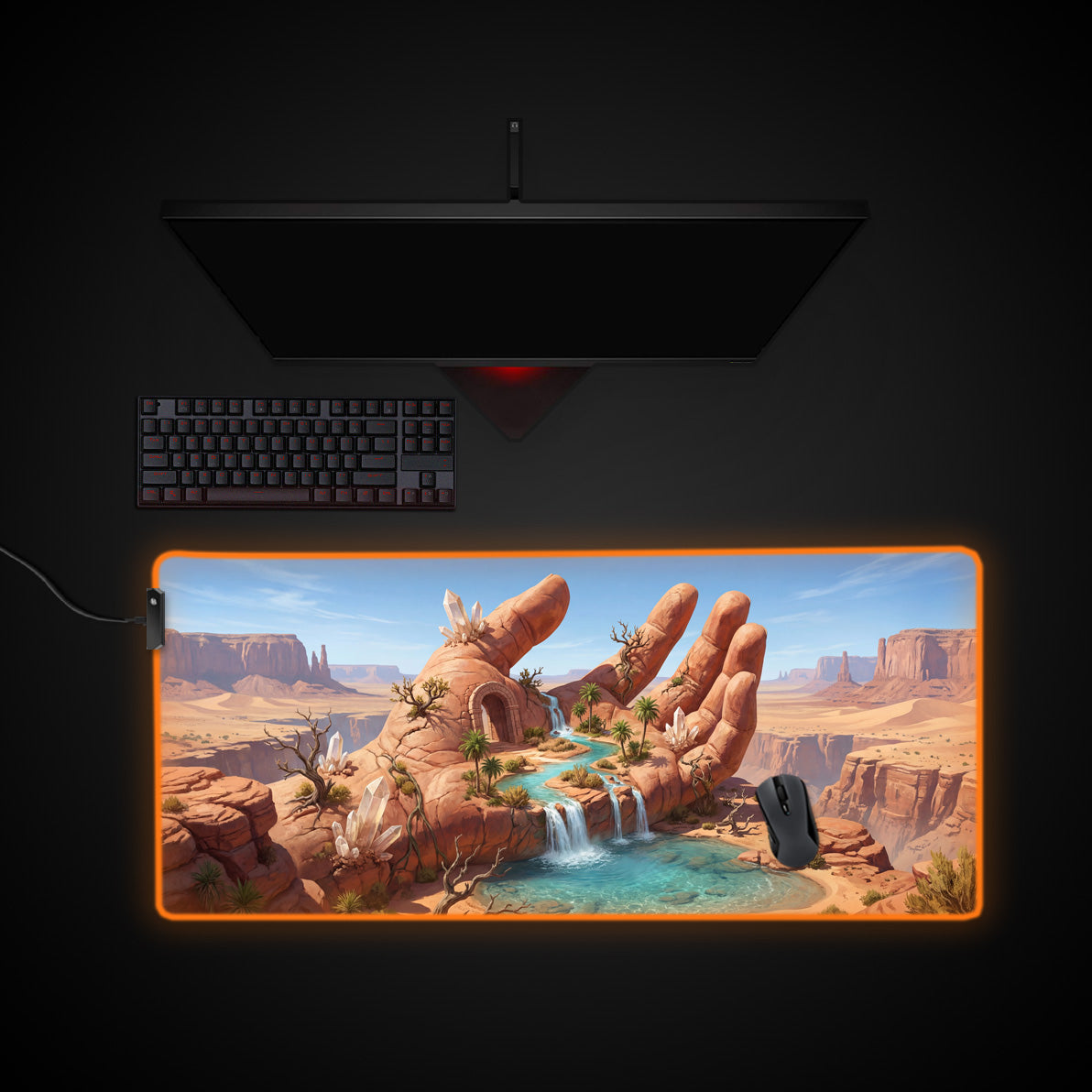The Keeper's Palm desk mat with RGB edge lighting