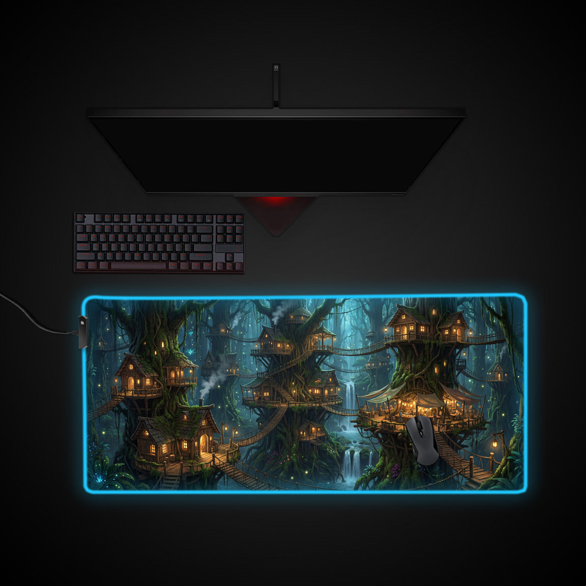 Goldenwood Refuge desk mat with RGB edge lighting