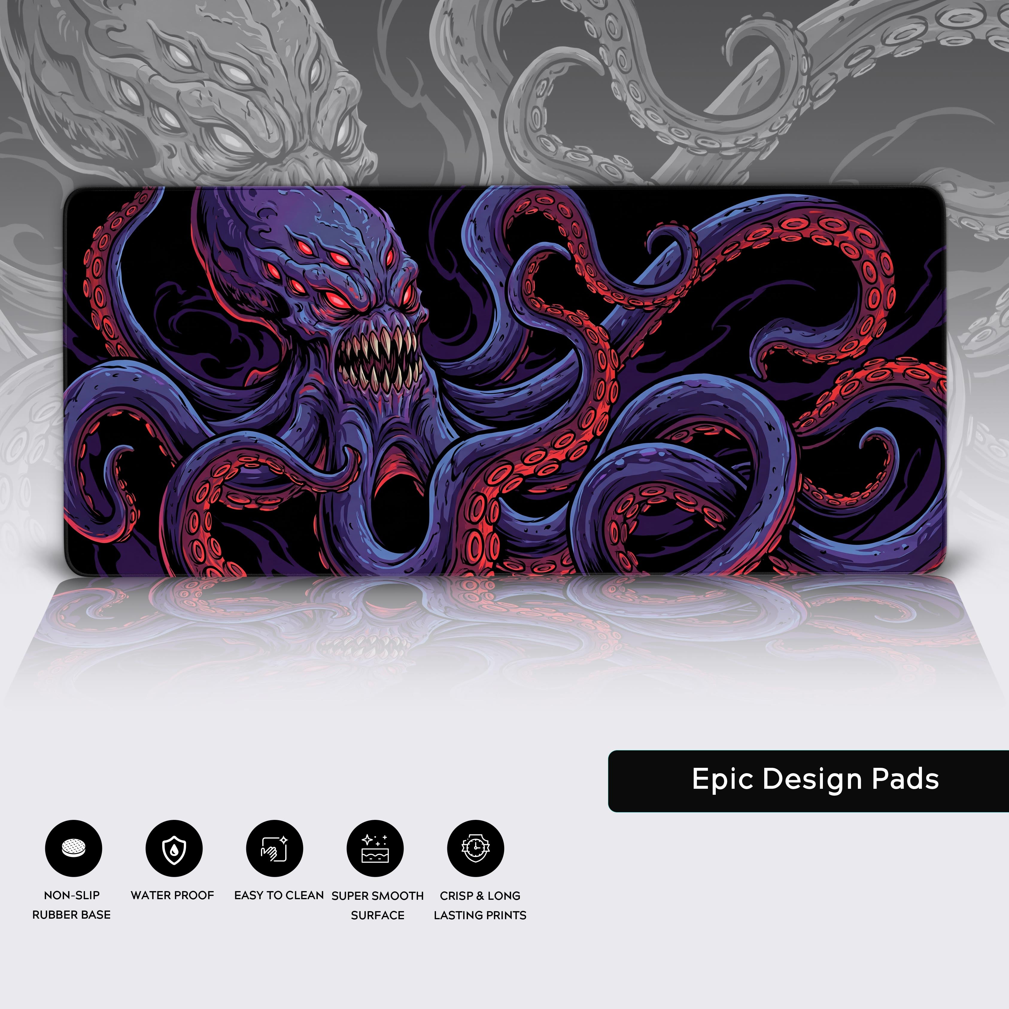 Deep Terror Kraken – Gaming Desk Mat, XL Cthulhu Mouse Pad, Dark