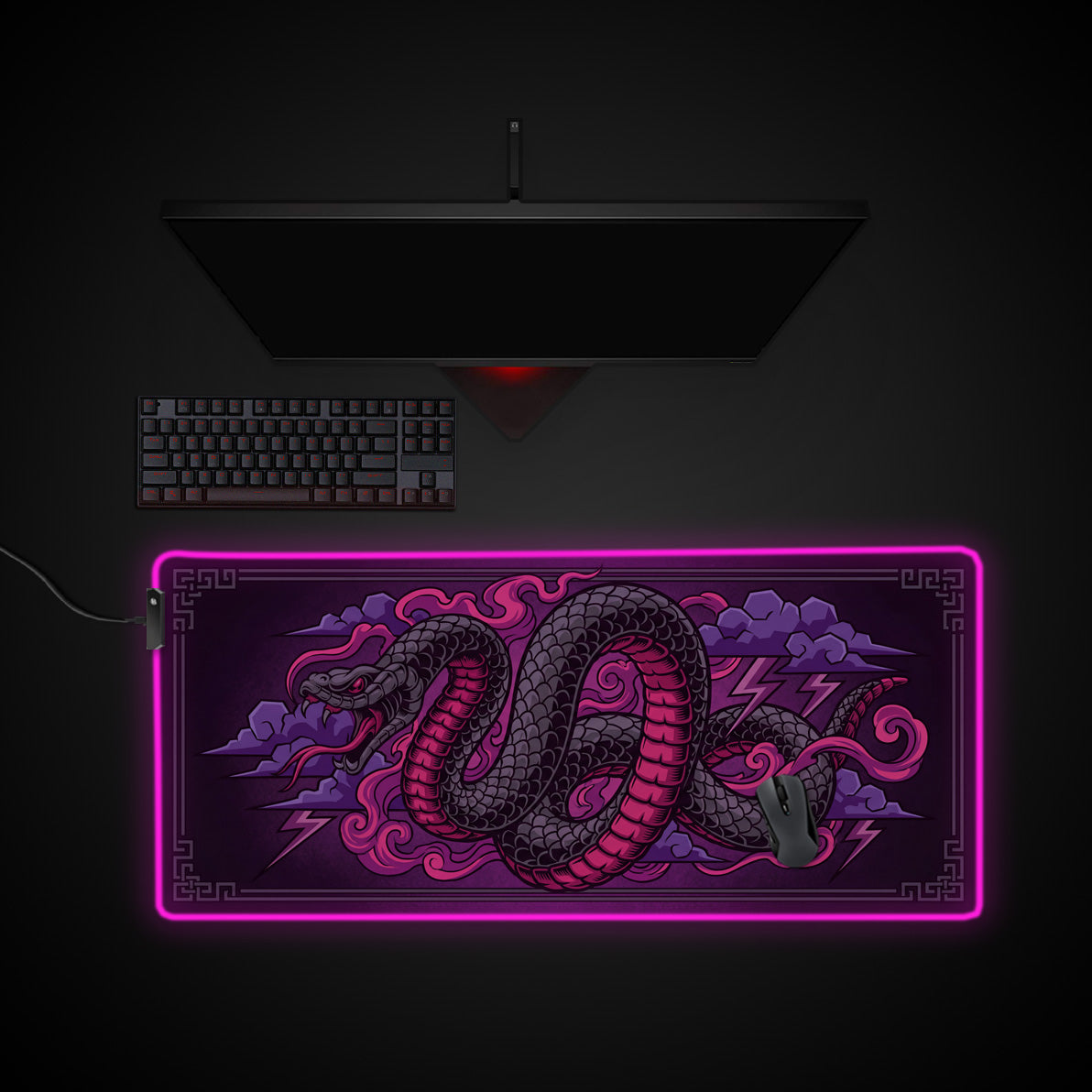 Storm Serpent desk mat with RGB edge lighting
