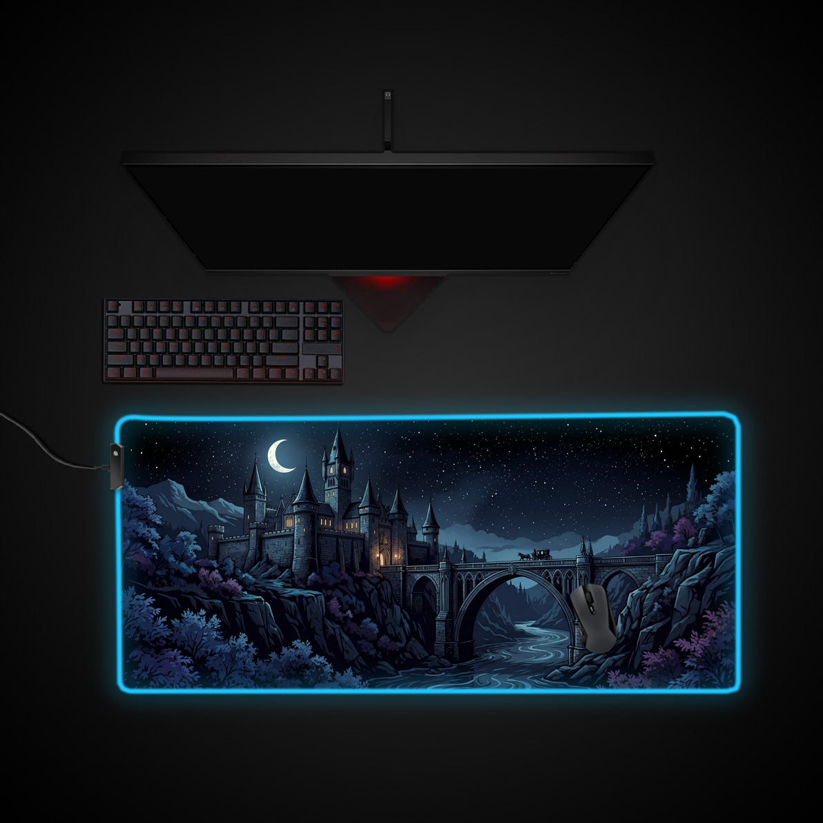 Midnight Crossing desk mat with RGB edge lighting