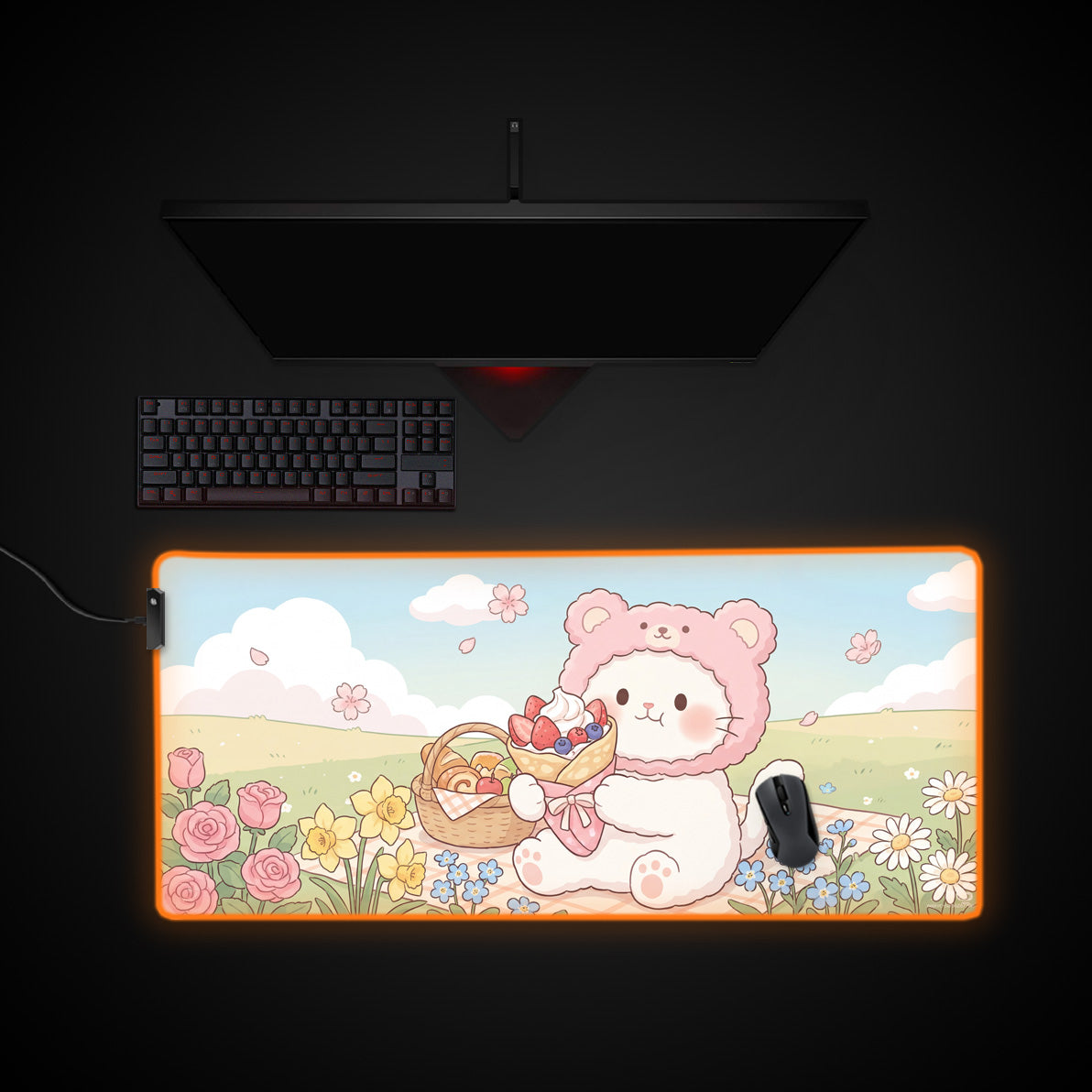 Sweet Spring Picnic desk mat with RGB edge lighting